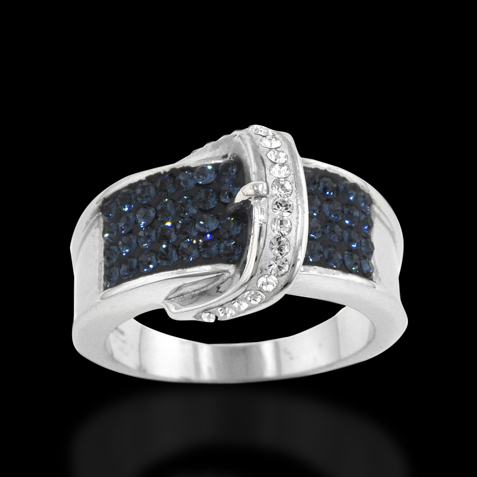 Shades Of Elegance Platinum Over Bronze Blue Crystal Buckle Ring