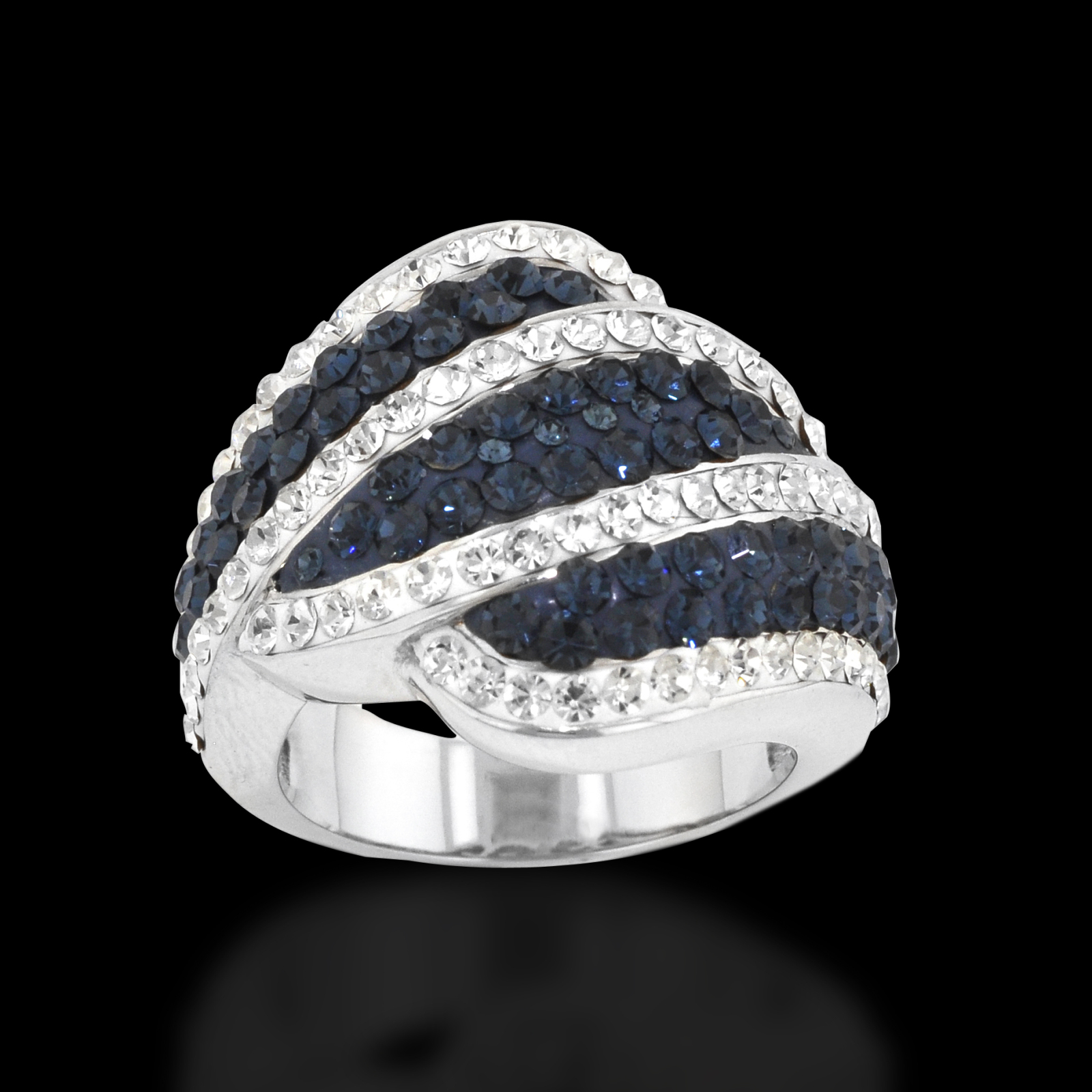 Shades Of Elegenace Platinum Over Bronze Blue Crystal Wavy Stripe Ring