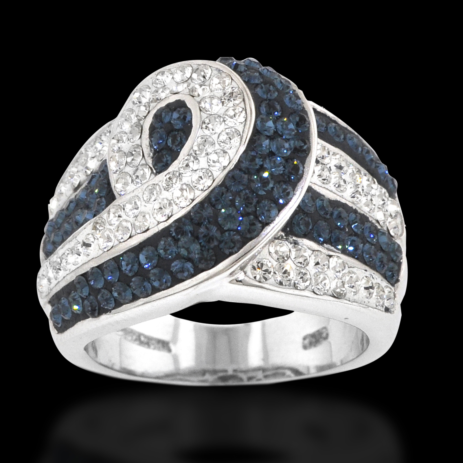Shades Of Elegance Platinum Over Bronze Blue Crystal High Swirl Ring