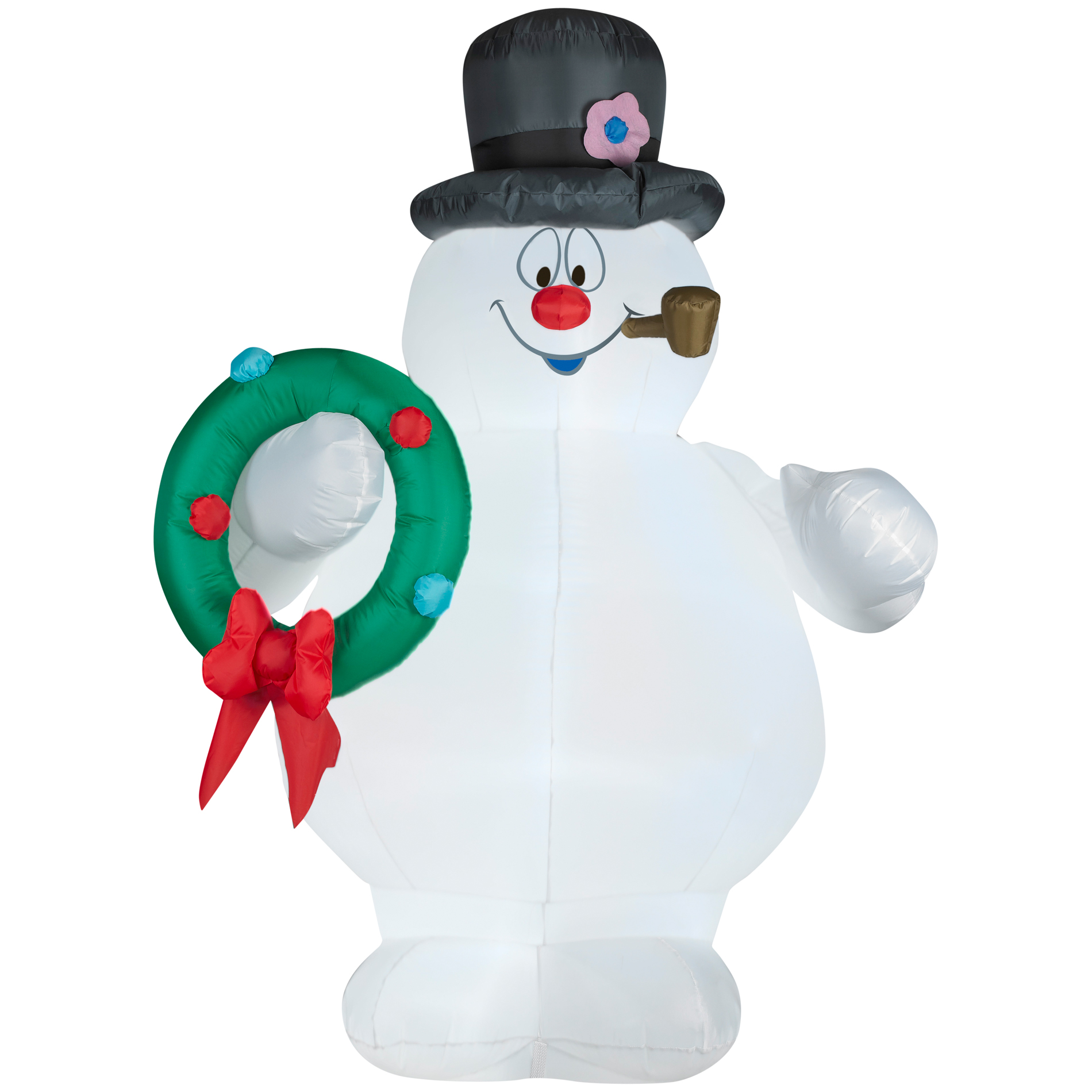 Inflatable Frosty the Snowman with Christmas wreath