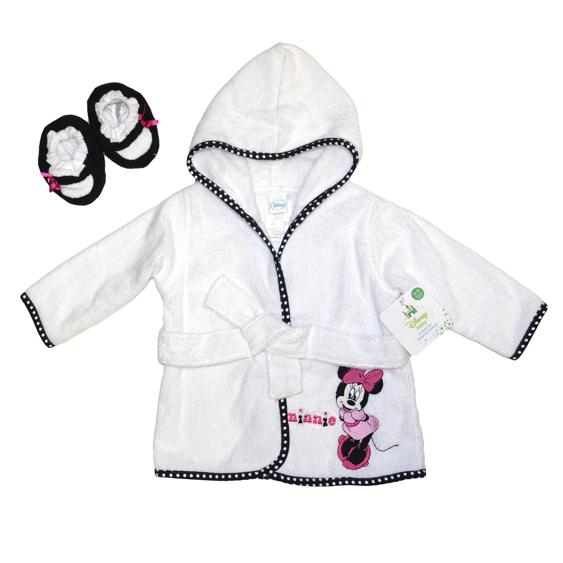 Disney Minnie Mouse Infant Girl's Terry Cloth Robe & Booties