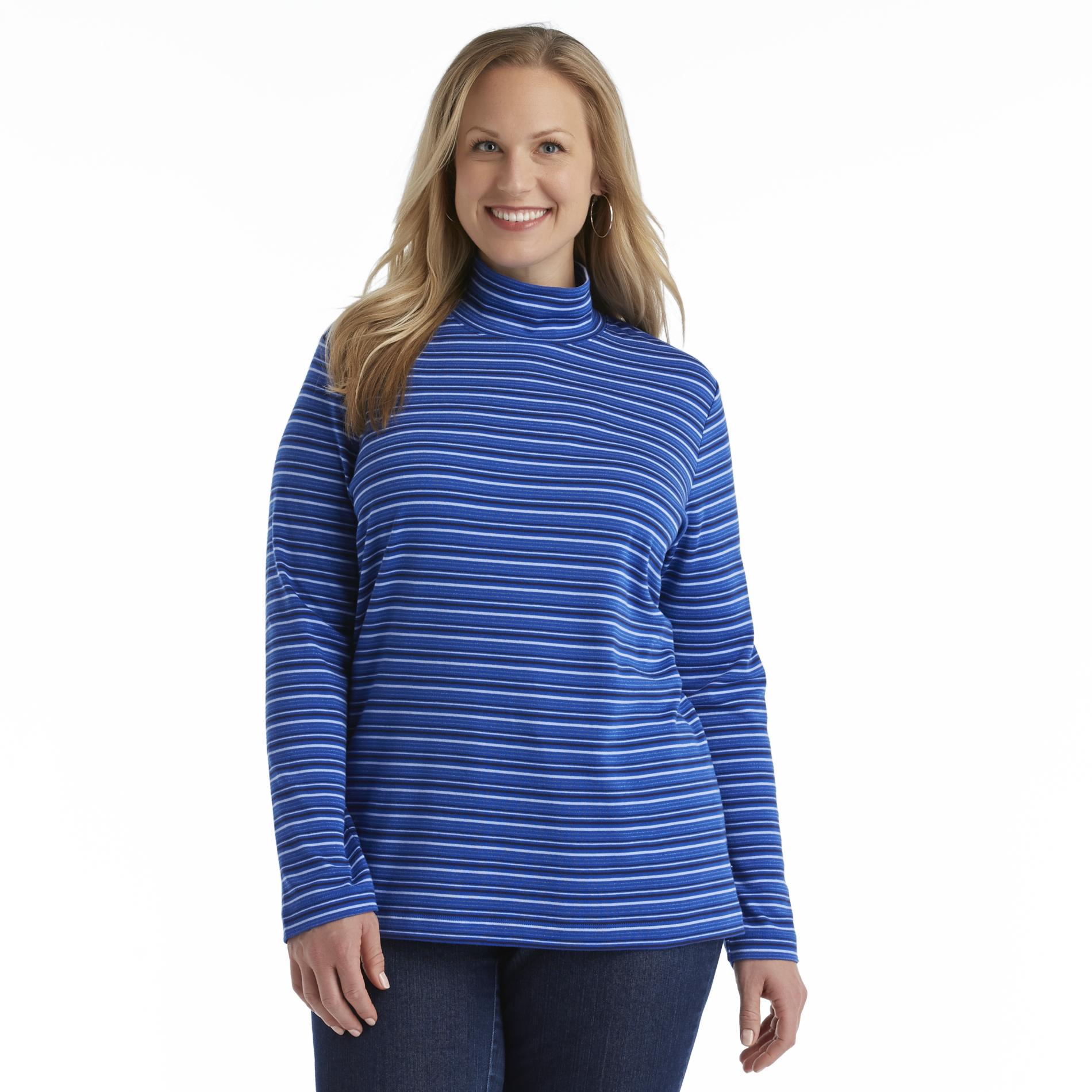 Laura Scott Women's Plus Mock Turtleneck Shirt - Metallic Stripes