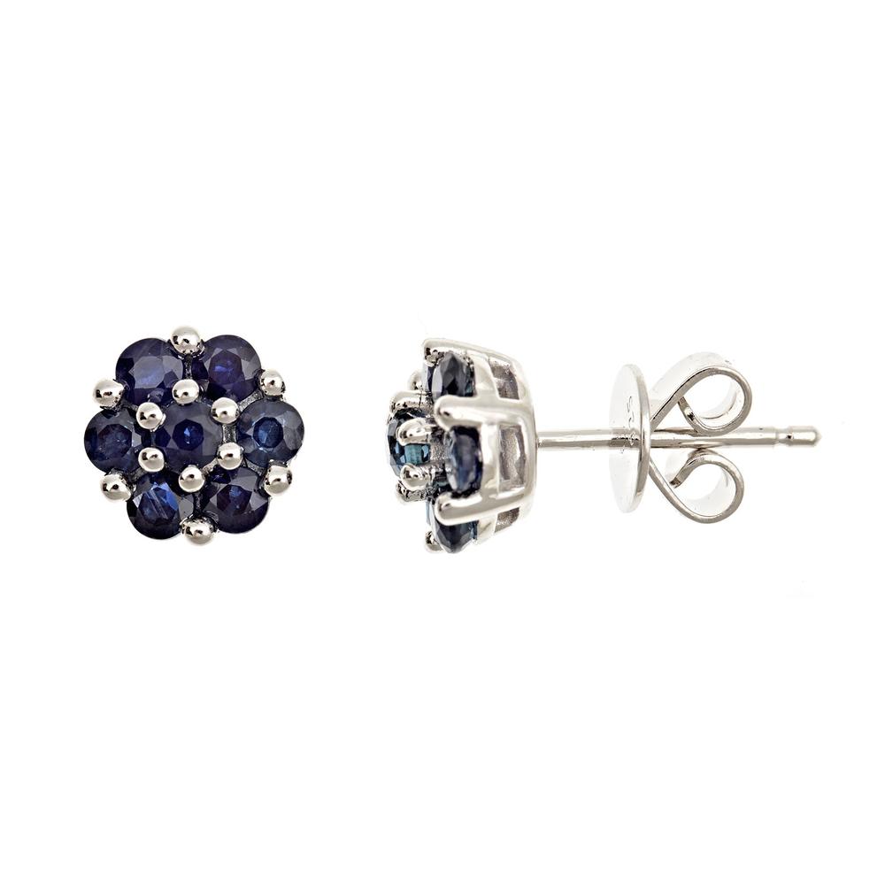 Ladies Sterling Silver Genuine Gemstone Flower Cluster Earrings
