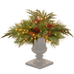 national tree company pre-lit artificial christmas urn filler | flocked with mixed decorations and pre-strung led white light