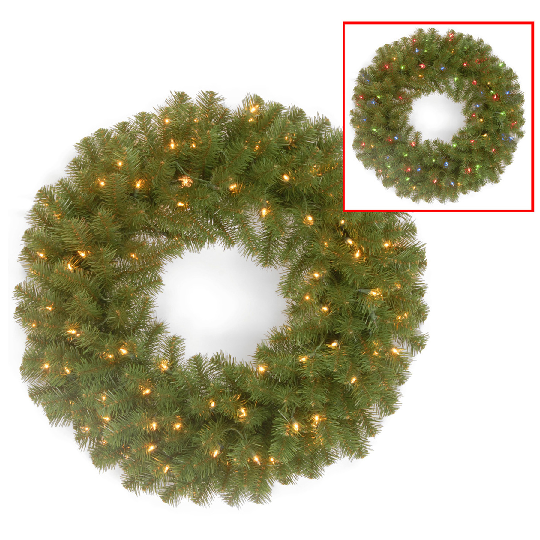 National Tree Company 24" North Valley Spruce Wreath with Battery Operated Dual Color&#174; LED Lights
