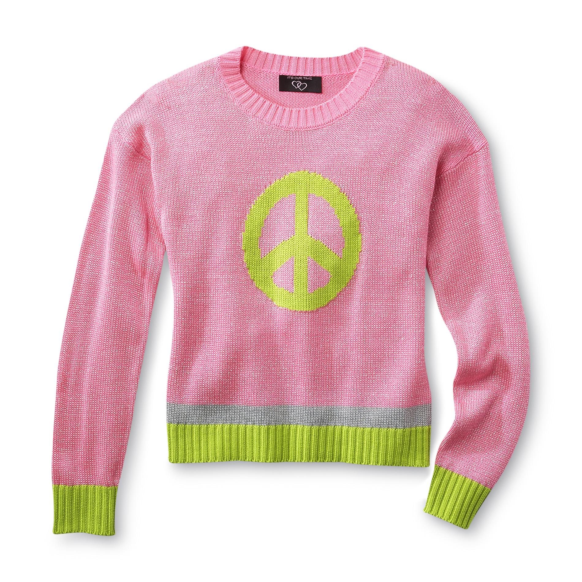 Basic Editions Girl's Lurex Sweater - Peace Sign