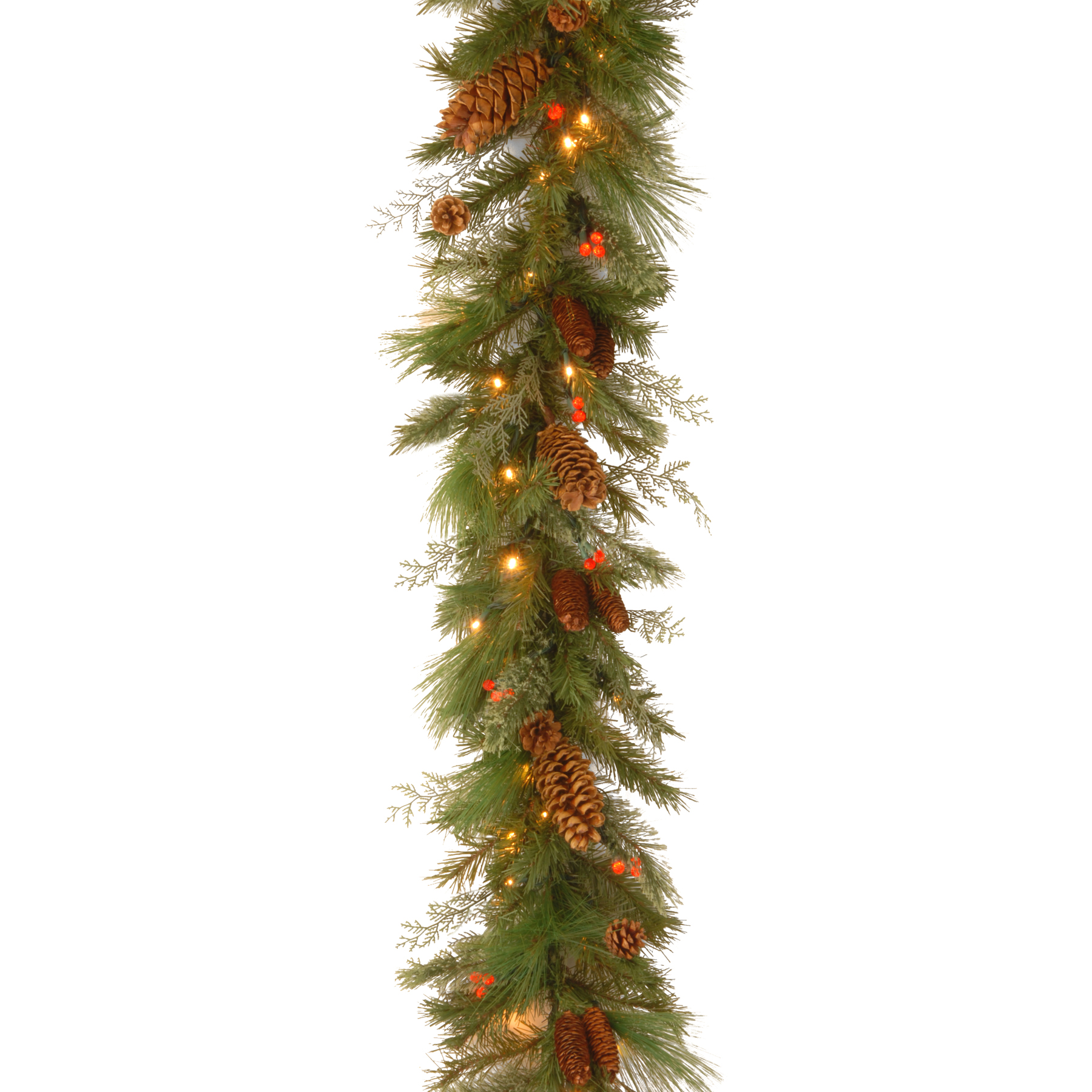 National Tree Company 6 ft. Decorative Collection White Pine Garland with Battery Operated Warm White and Red LED Lights