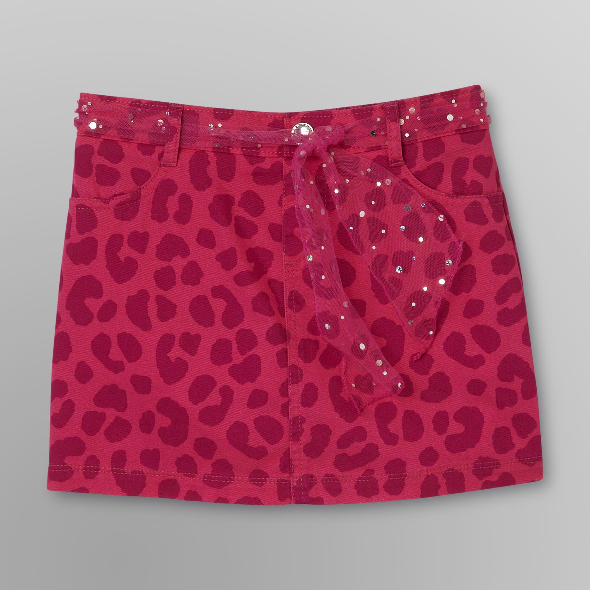 Basic Editions Girl's Twill Scooter & Belt - Leopard Print