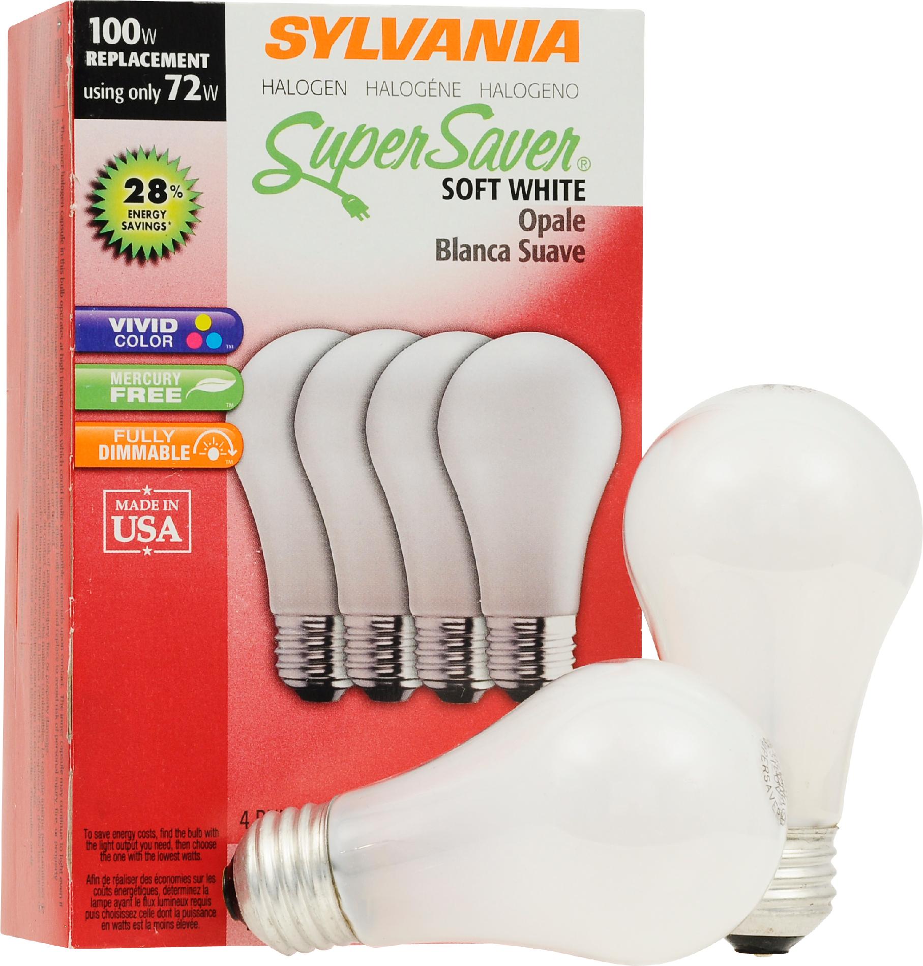 Sylvania Halogen SS Lamp A19-Medium Base 120V Light Bulb 72W- 4Pack Sylvania Halogen SS Lamp A19-Medium Base 120V Light Bulb 72W- 4Pack