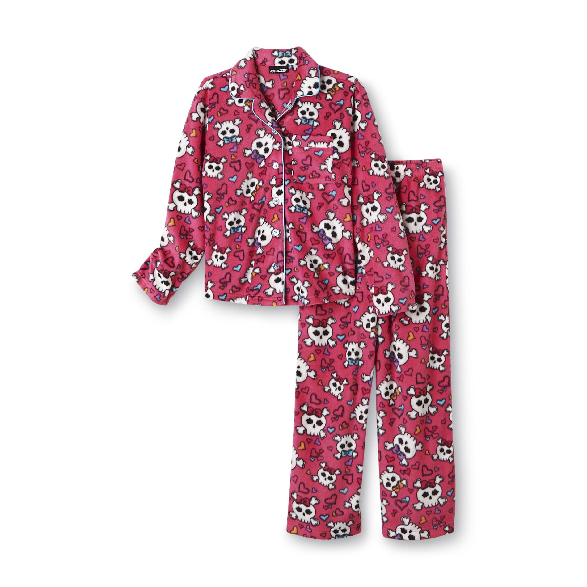 Joe Boxer Girl's Fleece Pajama Set - Skulls & Hearts