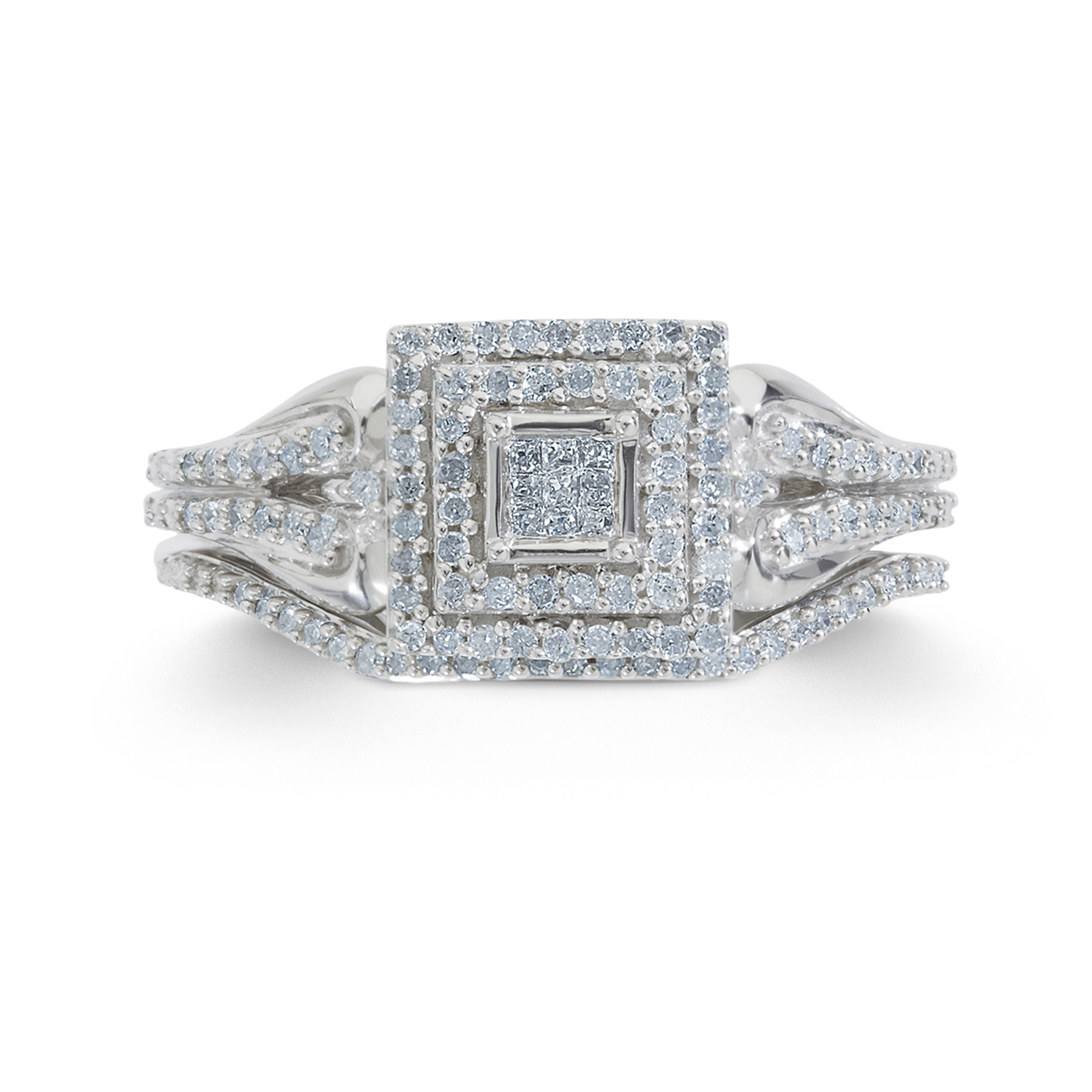 0.33 Cttw. Princess Cut Sterling Silver Diamond Bridal Set - Size 7 Only
