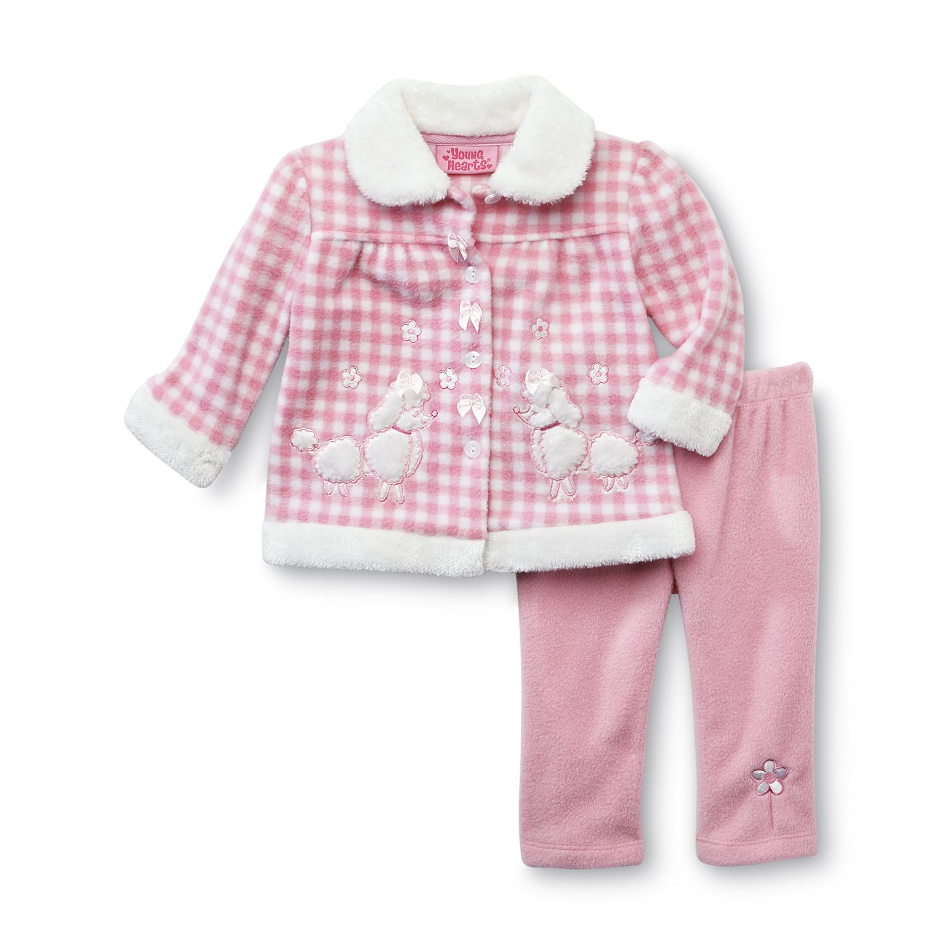 Young Hearts Newborn Girl's Fleece Jacket & Pants - Faux Fur  Poodles & Daisies