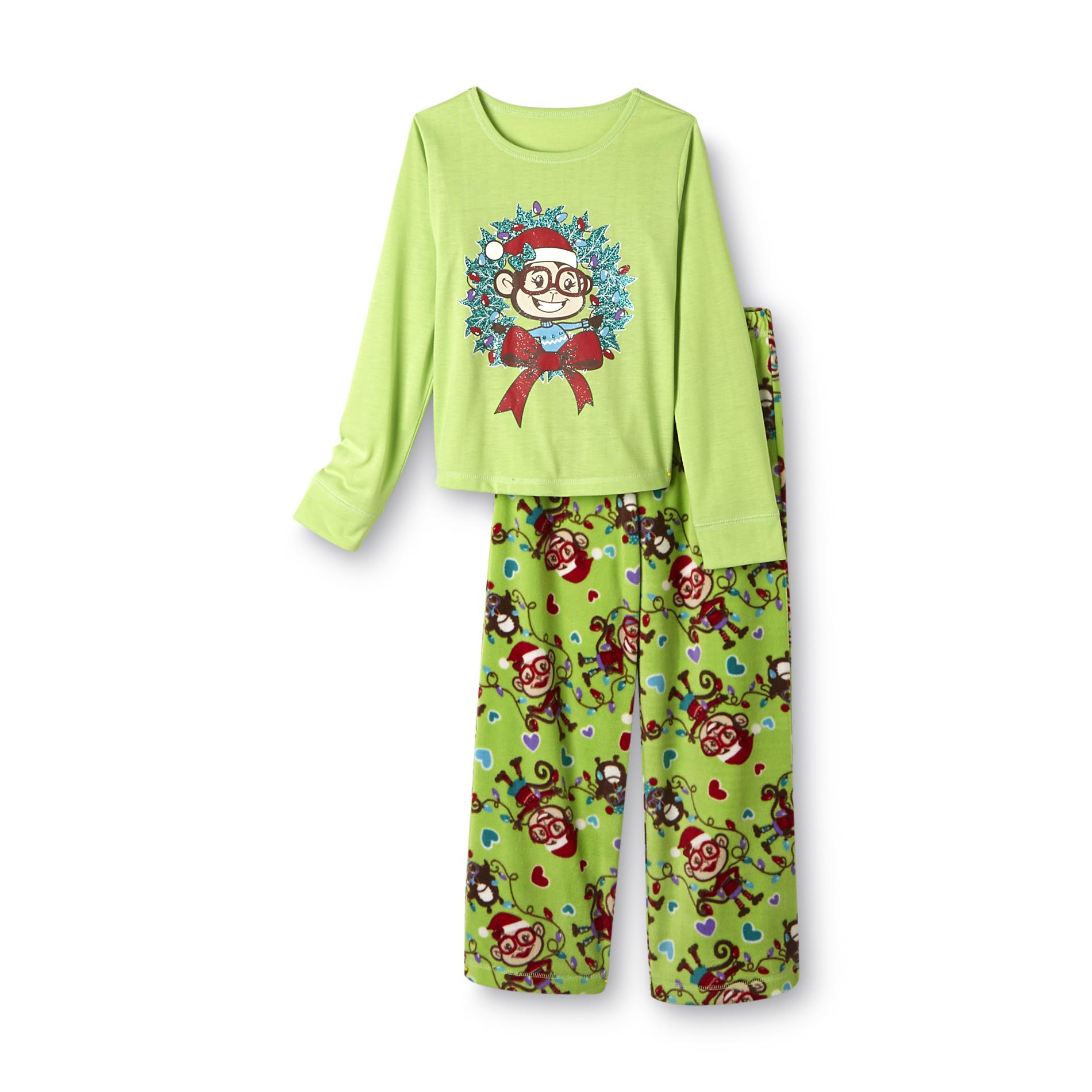 Joe Boxer Girls Graphic Fleece Pajamas - Christmas Monkey