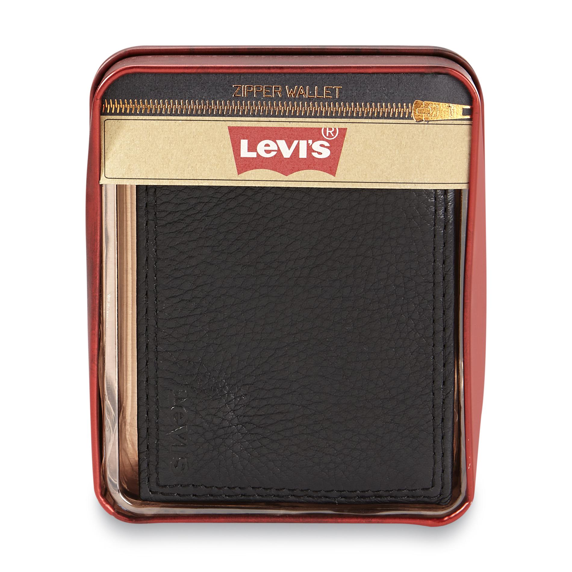 Levi's Men's Leather Trifold Wallet with Zipper Pocket