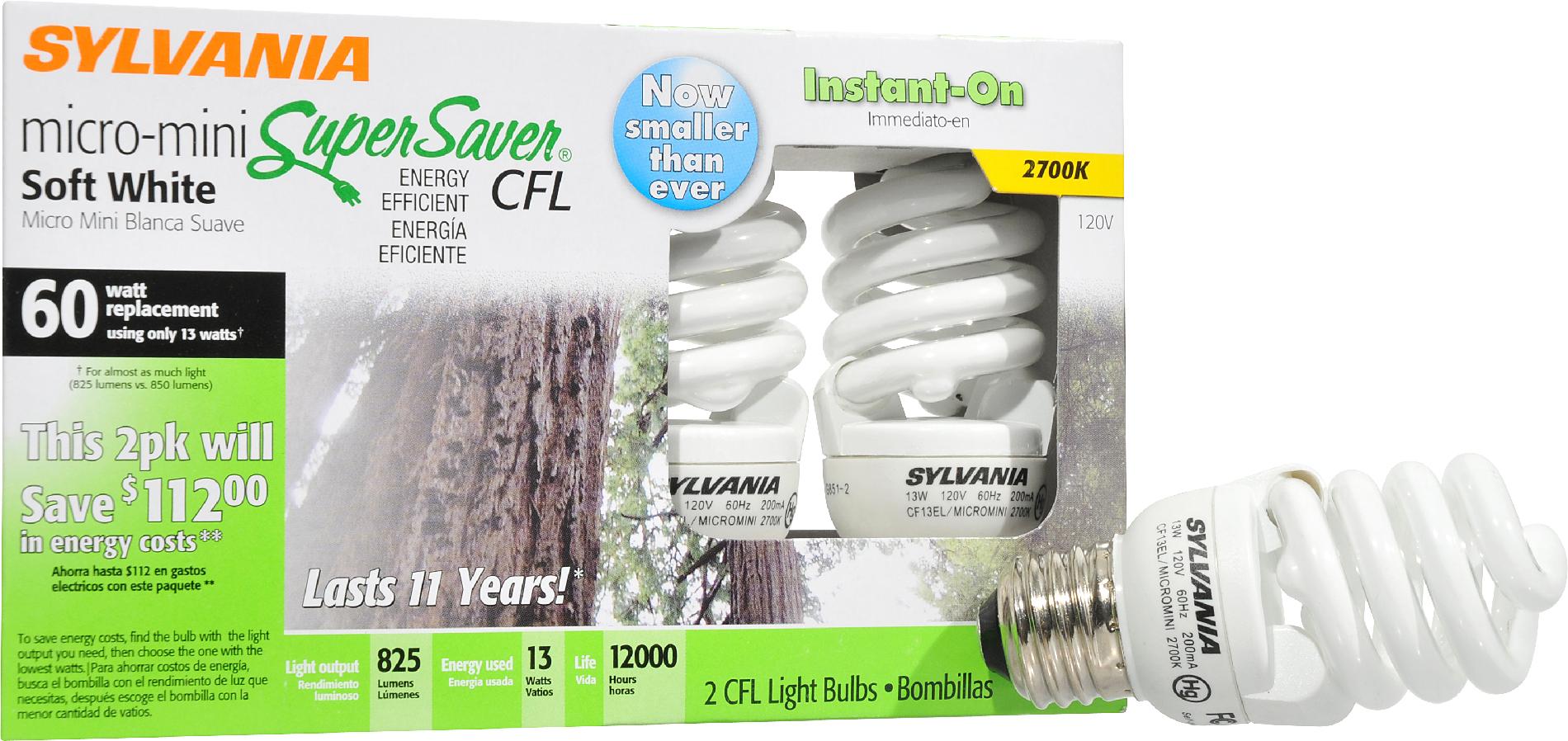 Sylvania Super Saver Light Bulbs, CFL, Micro Mini, Soft White, Instant