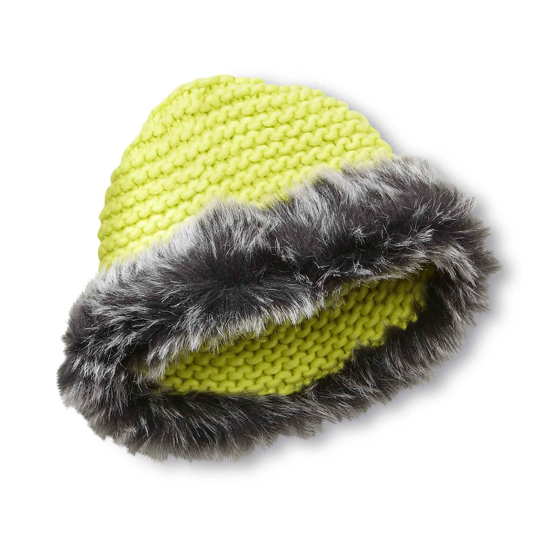 Joe Boxer Women's Knit Beanie Hat - Faux Fur Cuff