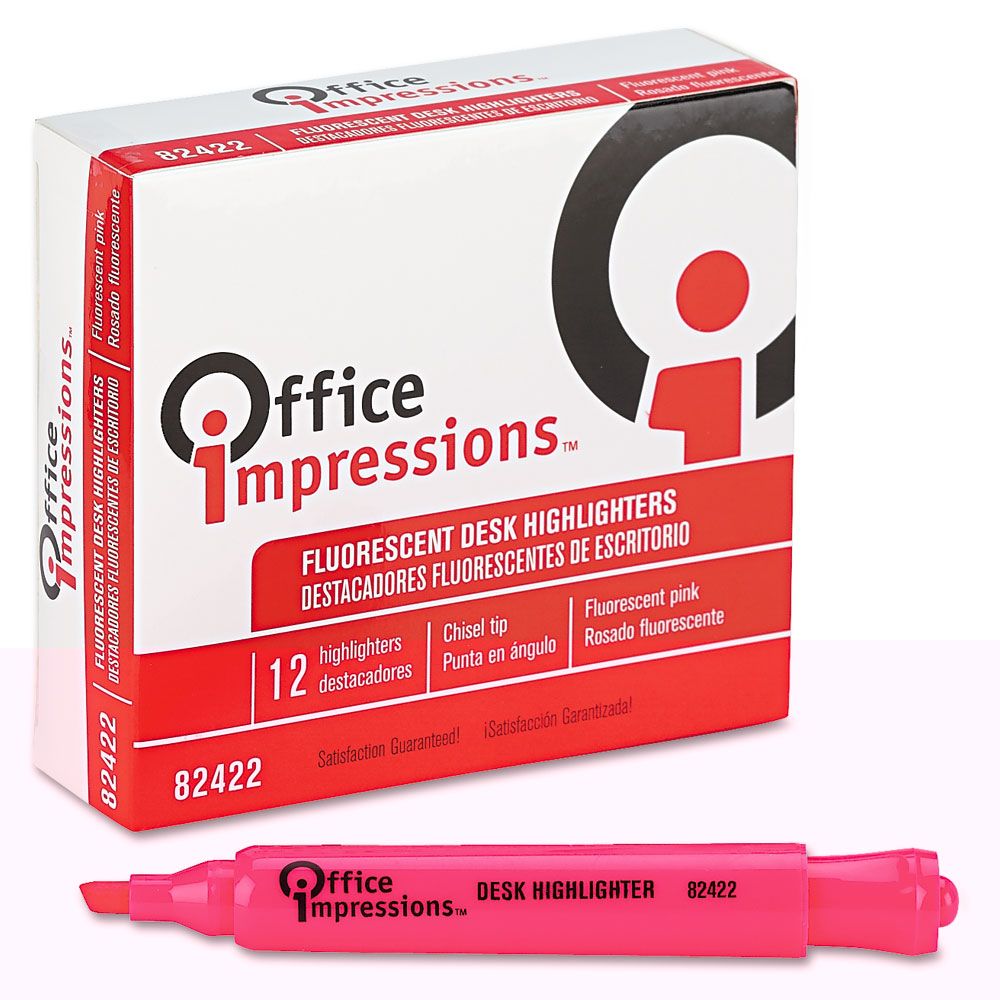 Office Impressions OFF82422 Desk Highlighter  Chisel Tip  Fluorescent Pink  12/pk