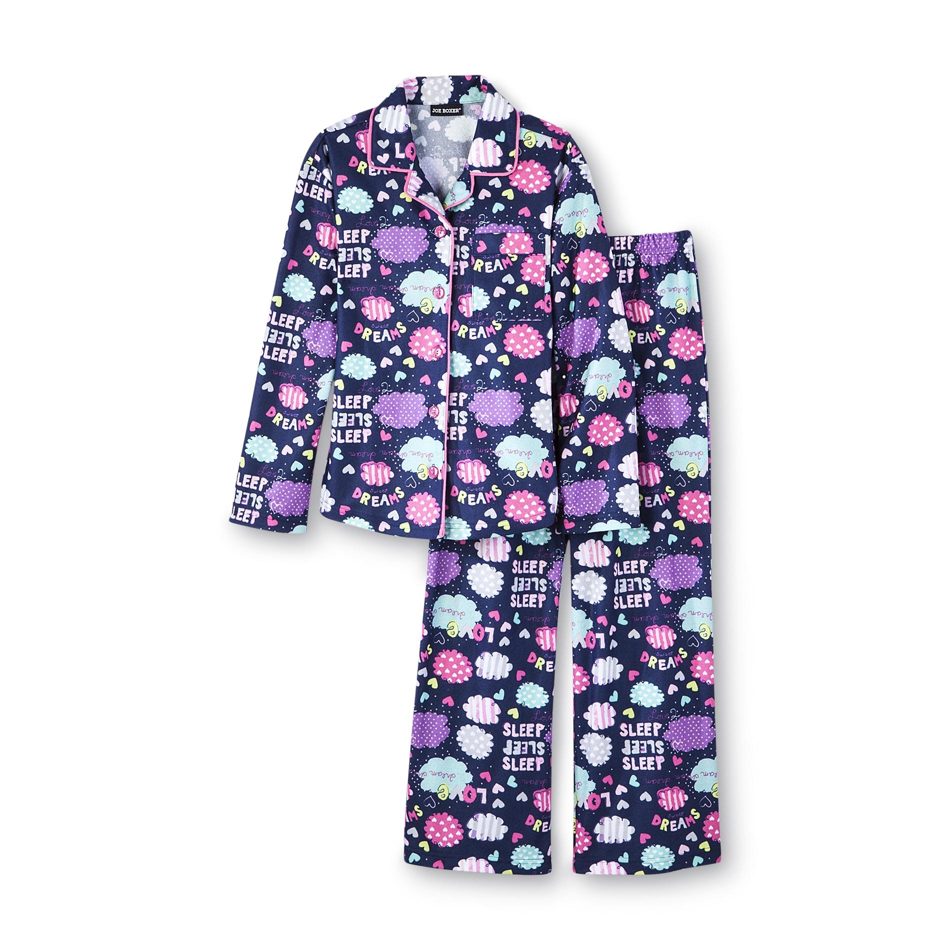 Joe Boxer Girl's Flannel Pajamas - Clouds & Hearts
