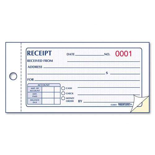 Rediform RED8L820 Small Carbonless Money Receipt Book