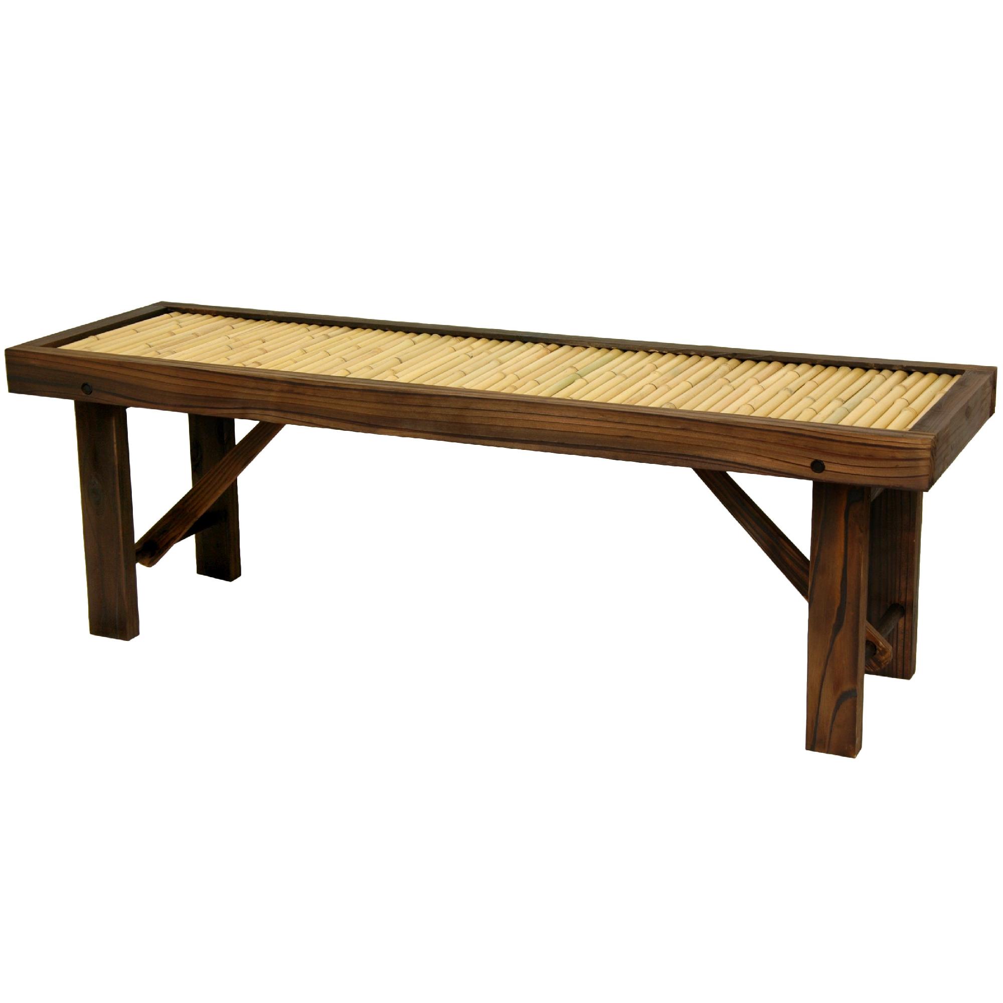 Oriental Furniture Japanese Bamboo Bench w/ Wood Frame