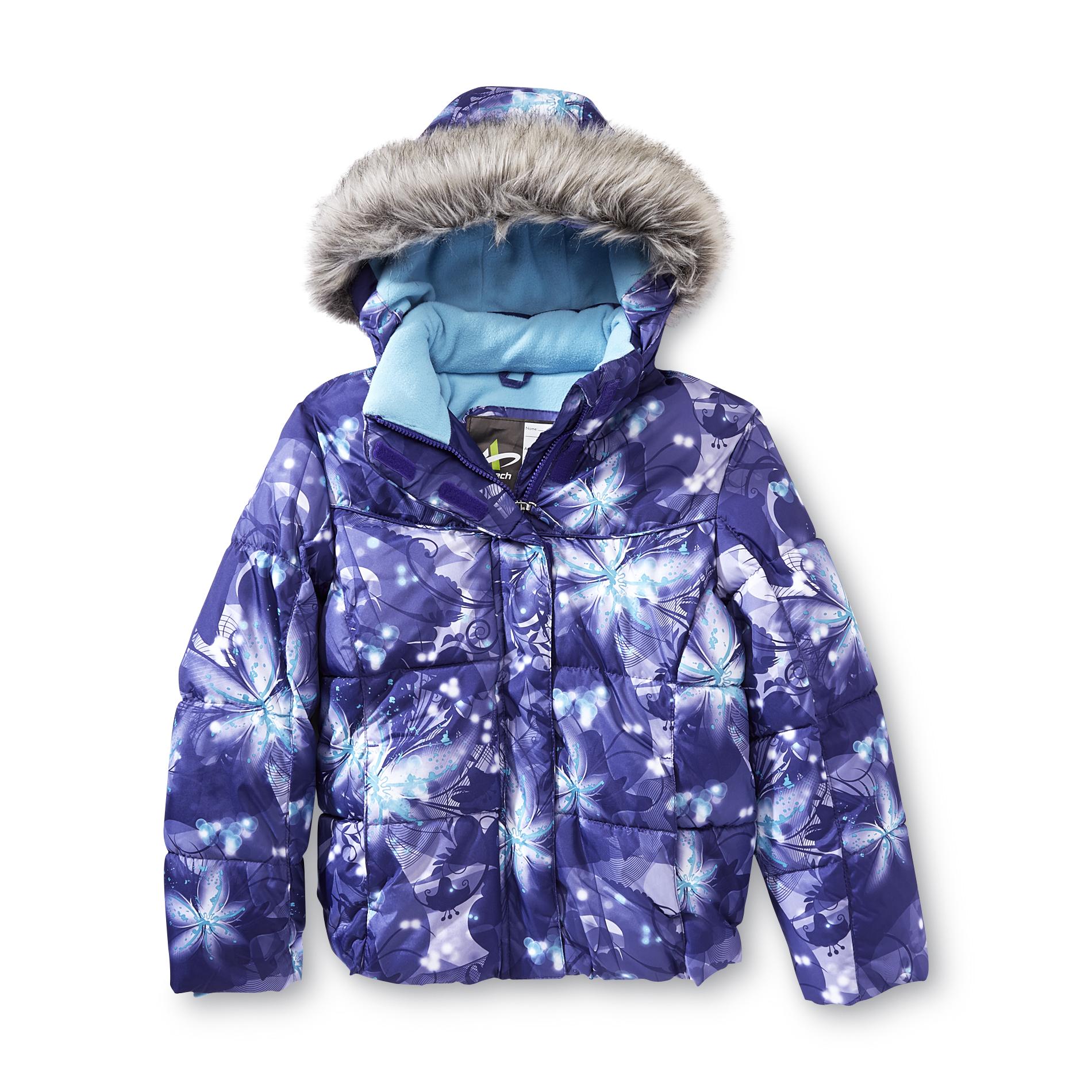 Athletech Girl's Hooded Puffer Jacket - Abstract Floral