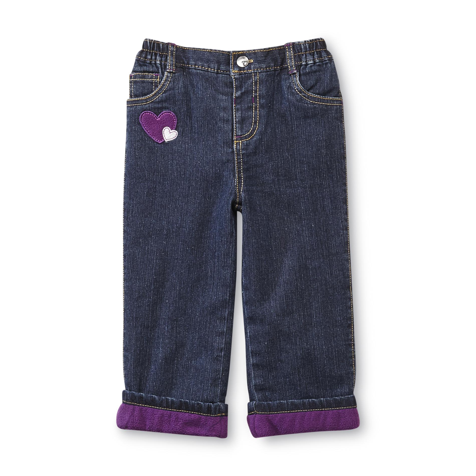 WonderKids Infant Girl's Fleece Lined Jeans - Hearts & Rainbows