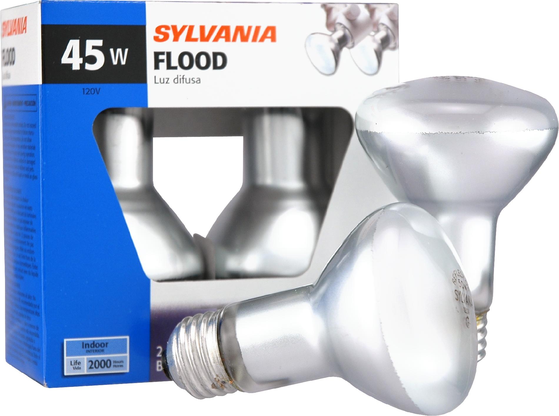 Sylvania Incandescent Reflector Flood Lamp R20-Medium Base 120V Light Bulb 45W - 2 Pack