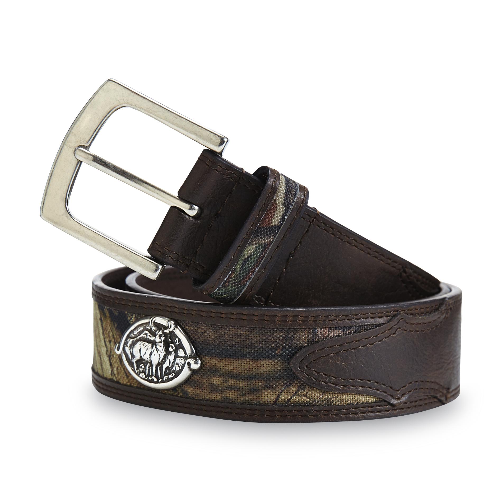 Outdoor Life Men's Canvas Leather Lined Belt - Buck Medallions