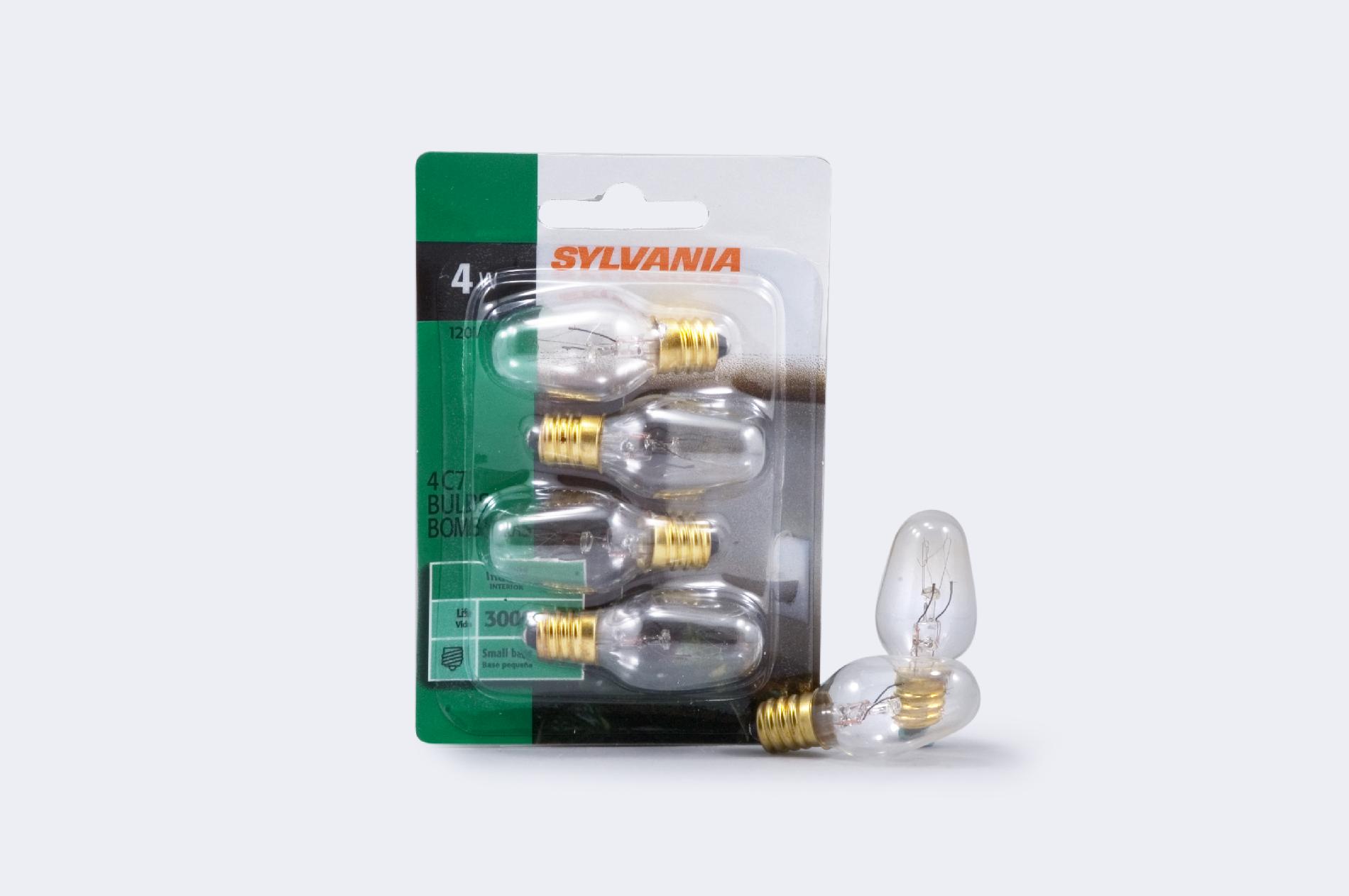 Sylvania Incandescent Soft White Night Lamp C7-Candelabra Base 120V Light Bulb 4W - 4 Pack