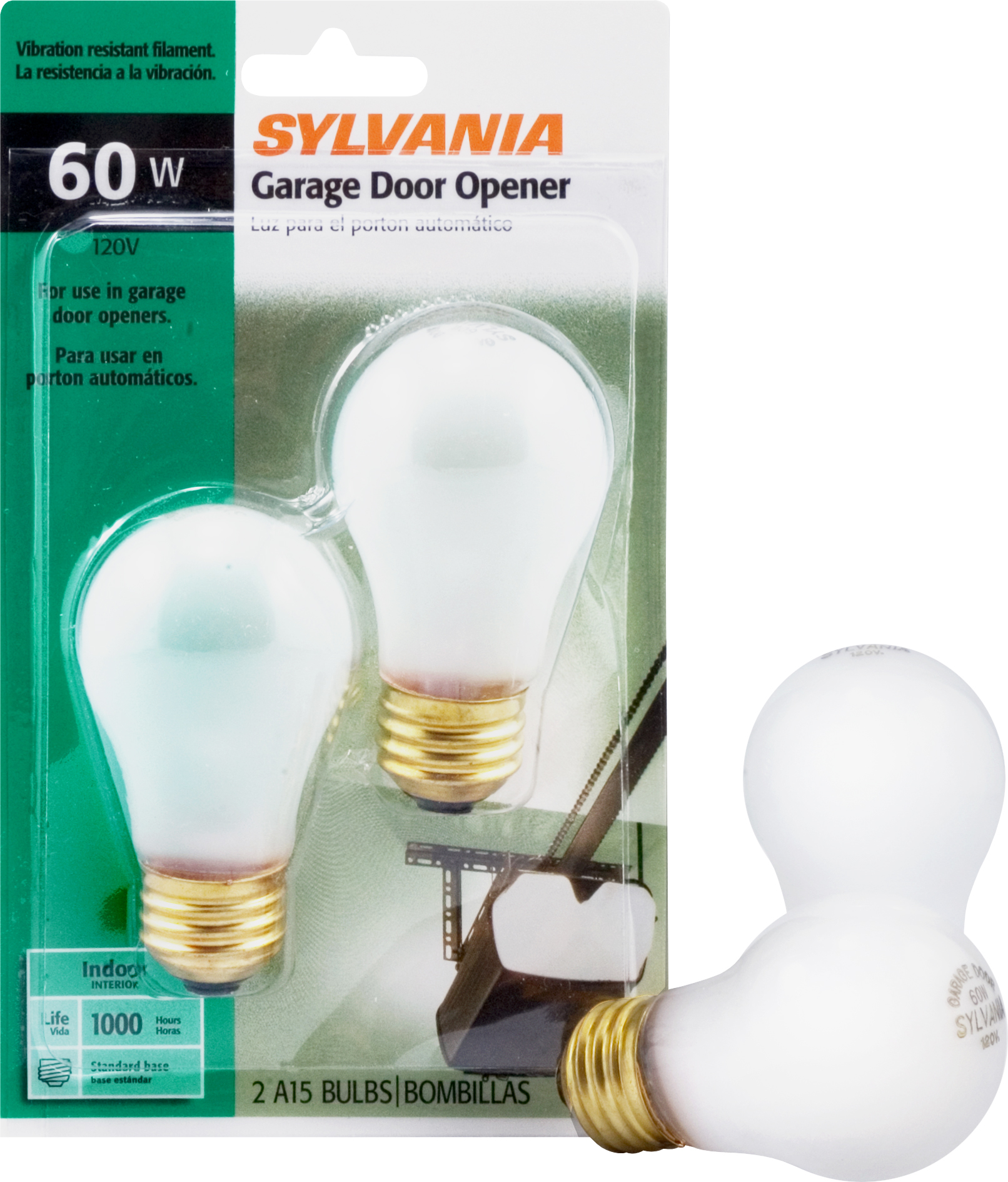 Sylvania Incandescent Garage Door Lamp A15-Medium Base 120V Light Bulb 60W - 2 Pack
