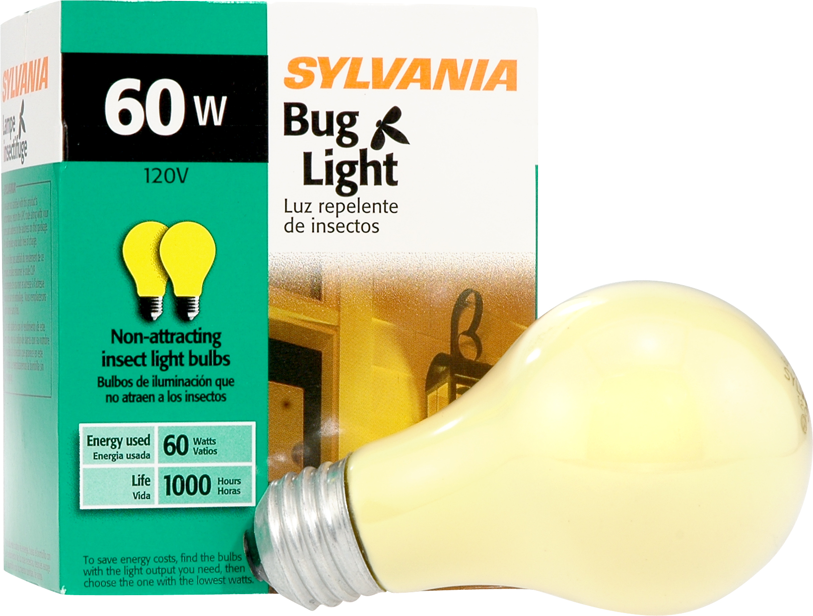 Sylvania Incandescent Yellow Frosted Bug Lamp A19-Medium Base 120V Light Bulb 60W - 2 Pack