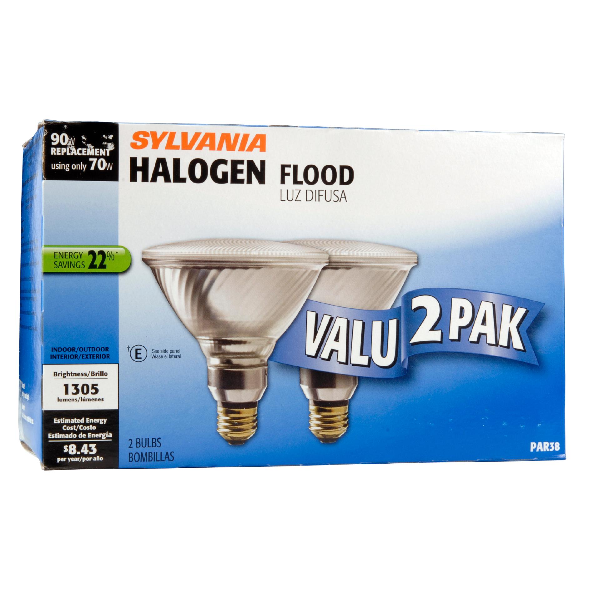 Sylvania Halogen Narrow Flood Lamp PAR38-Medium Base 120V Light Bulb 70W Equivalent 100W - 2 Pack