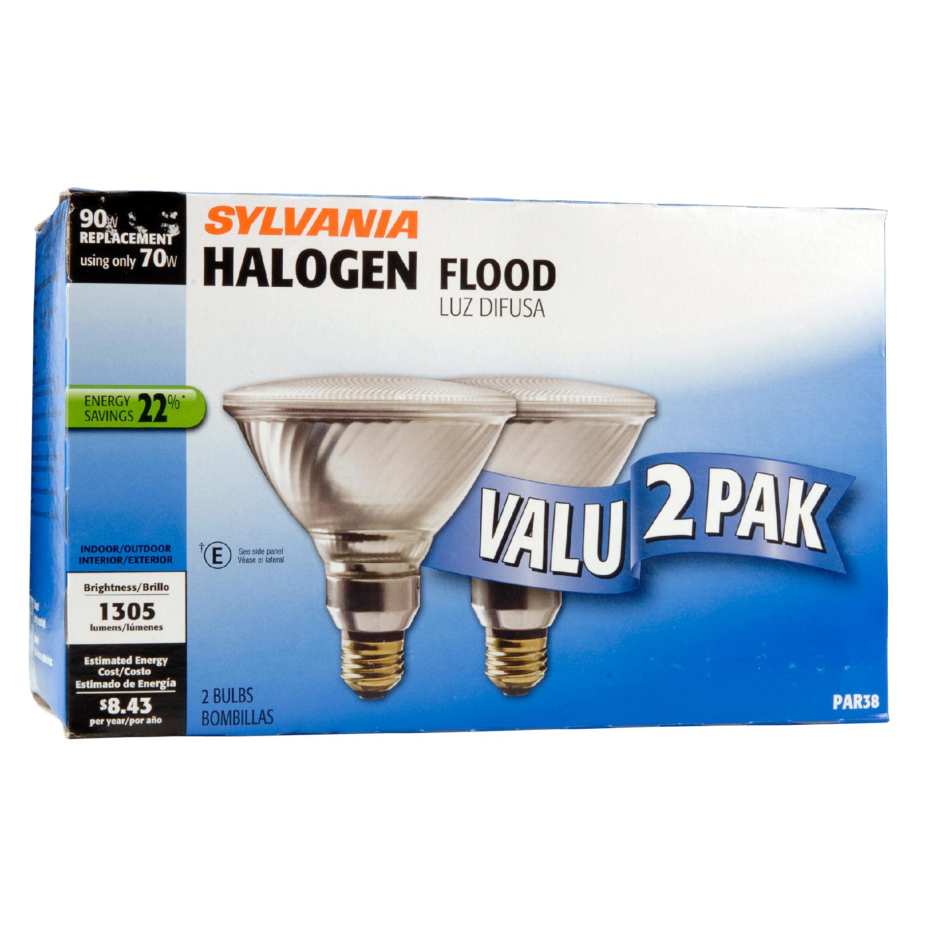 Sylvania Halogen Narrow Flood Lamp PAR38-Medium Base 120V Light Bulb 70W Equivalent 100W - 2 Pack Sylvania Halogen Narrow Flood Lamp PAR38-Medium Base 120V Light Bulb 70W Equivalent 100W - 2 Pack