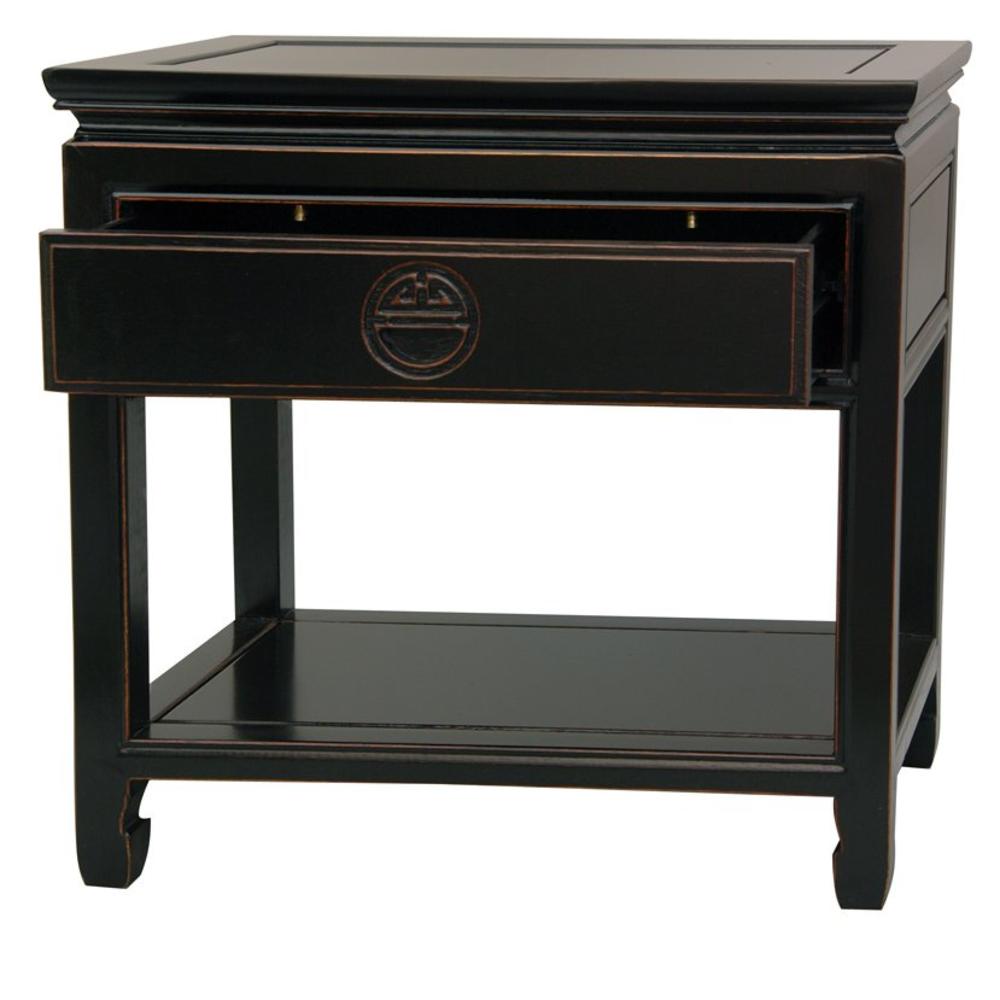 Oriental Furniture Rosewood Bedside Table - Antique Black