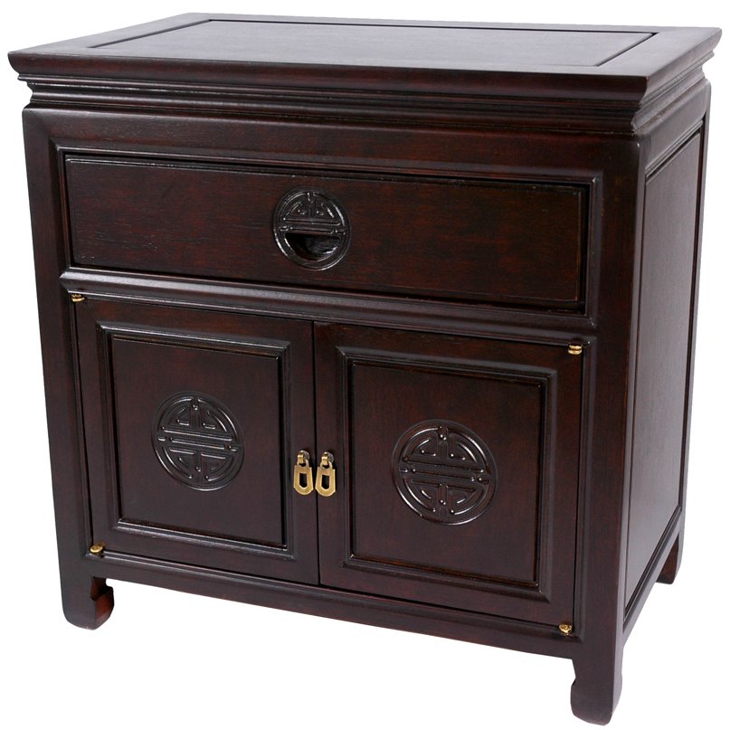 Oriental Furniture Bedside Cabinet - Dark Rosewood