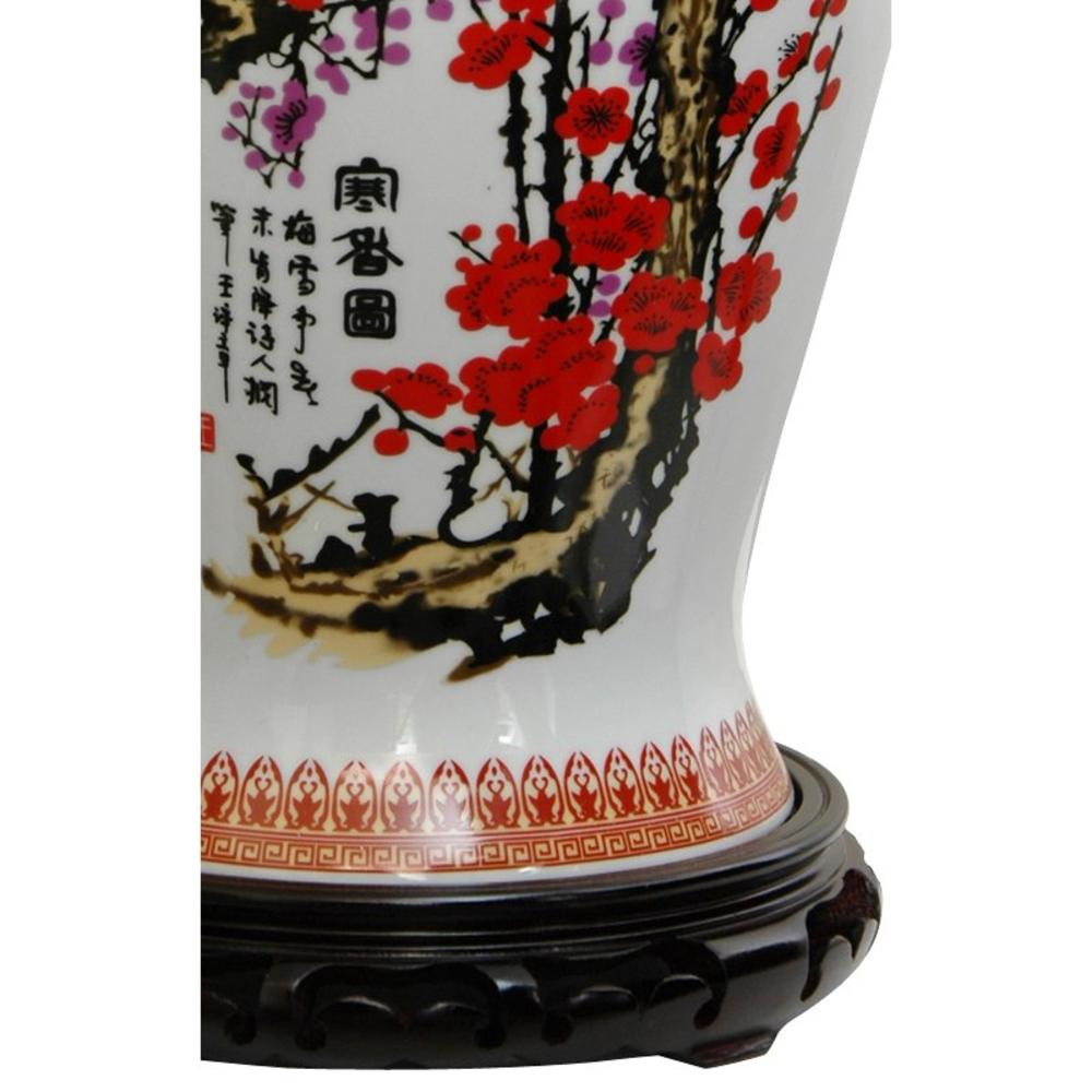 Oriental Furniture 18" Cherry Blossom Porcelain Temple Jar