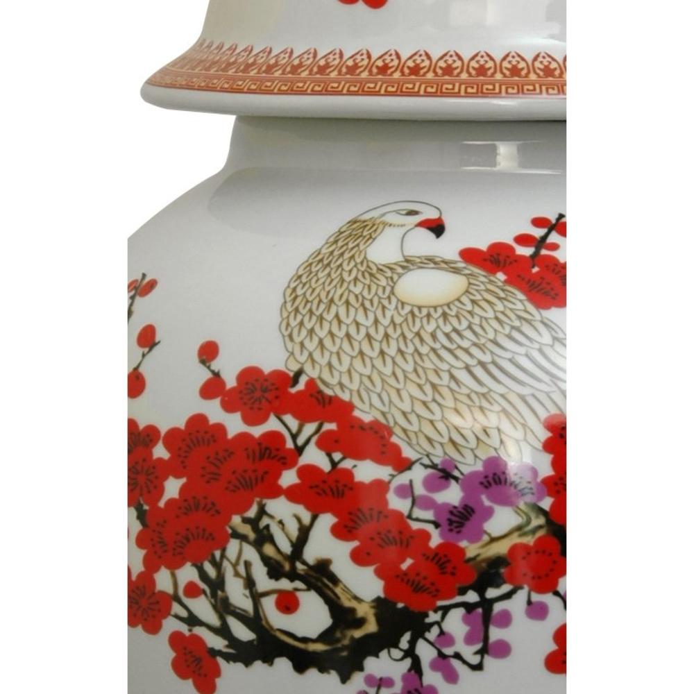 Oriental Furniture 18" Cherry Blossom Porcelain Temple Jar