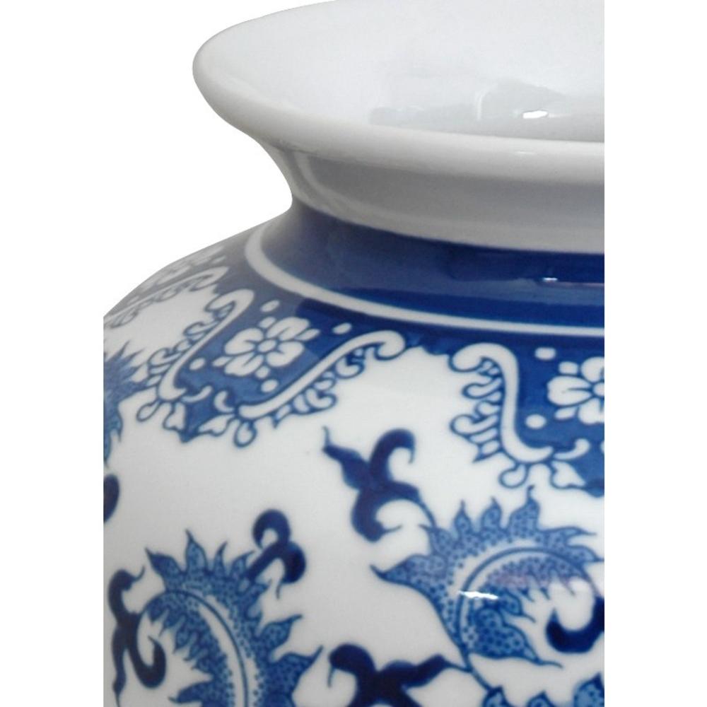 Oriental Furniture 14" Floral Blue & White Porcelain Tung Chi Vase