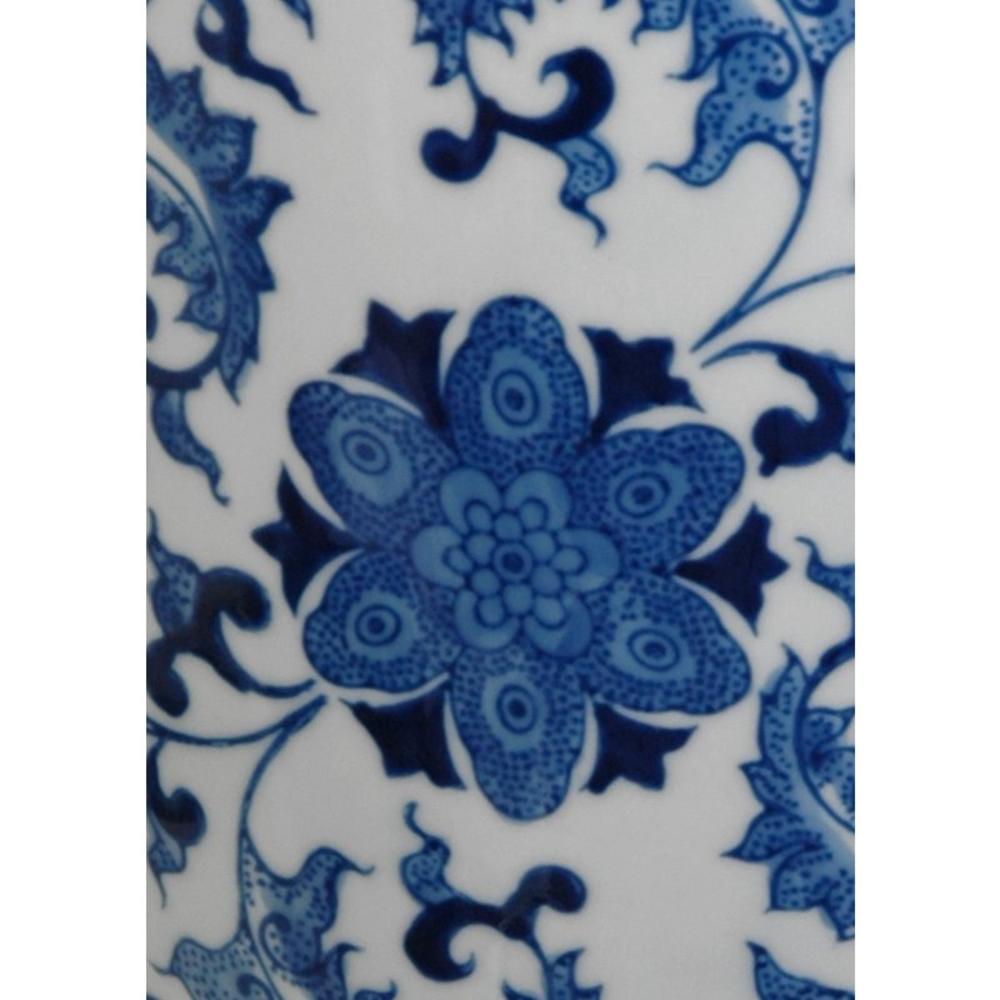 Oriental Furniture 14" Floral Blue & White Porcelain Tung Chi Vase
