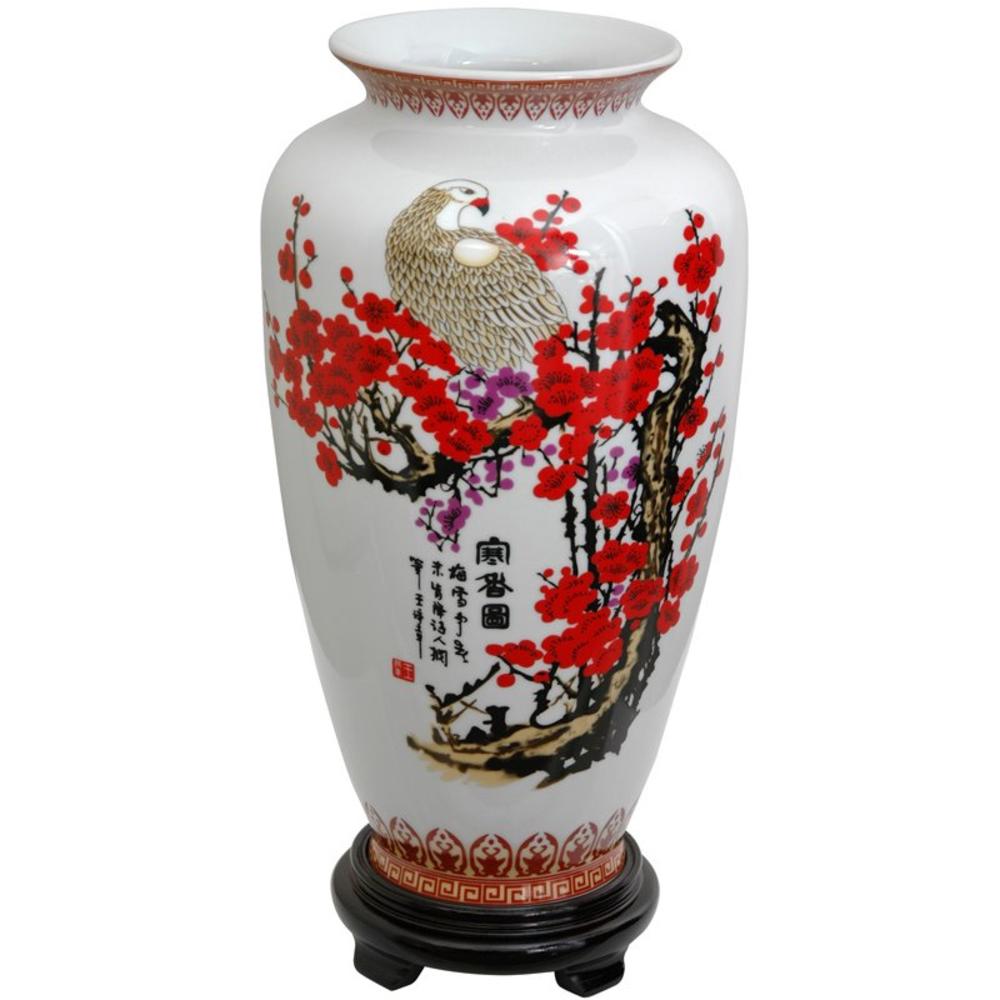 Oriental Furniture 14" Cherry Blossom Porcelain Tung Chi Vase