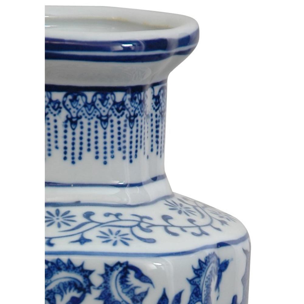 Oriental Furniture 12" Floral Blue & White Porcelain Vase