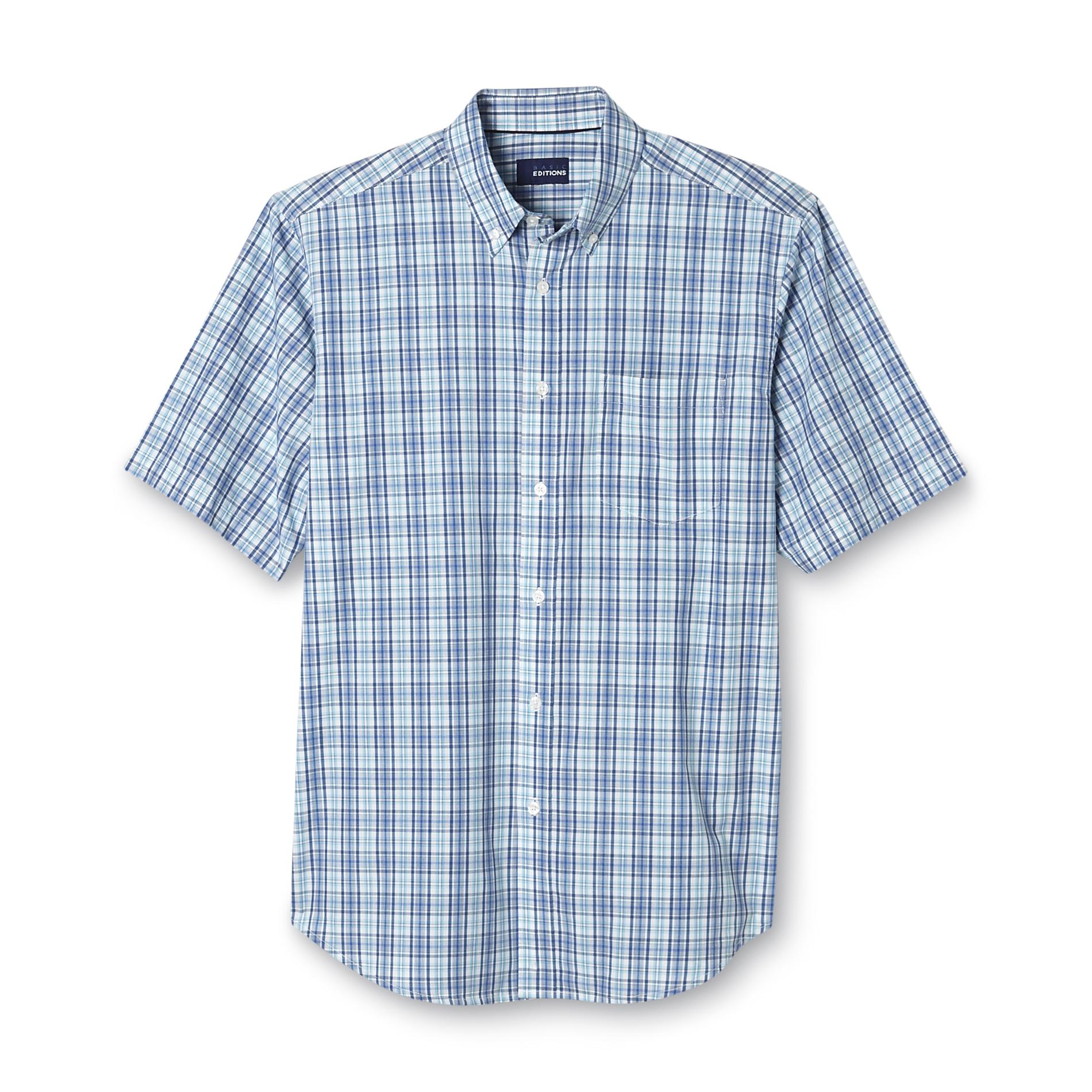 Basic Editions Men's Easy Care Woven Shirt - Grid Pattern
