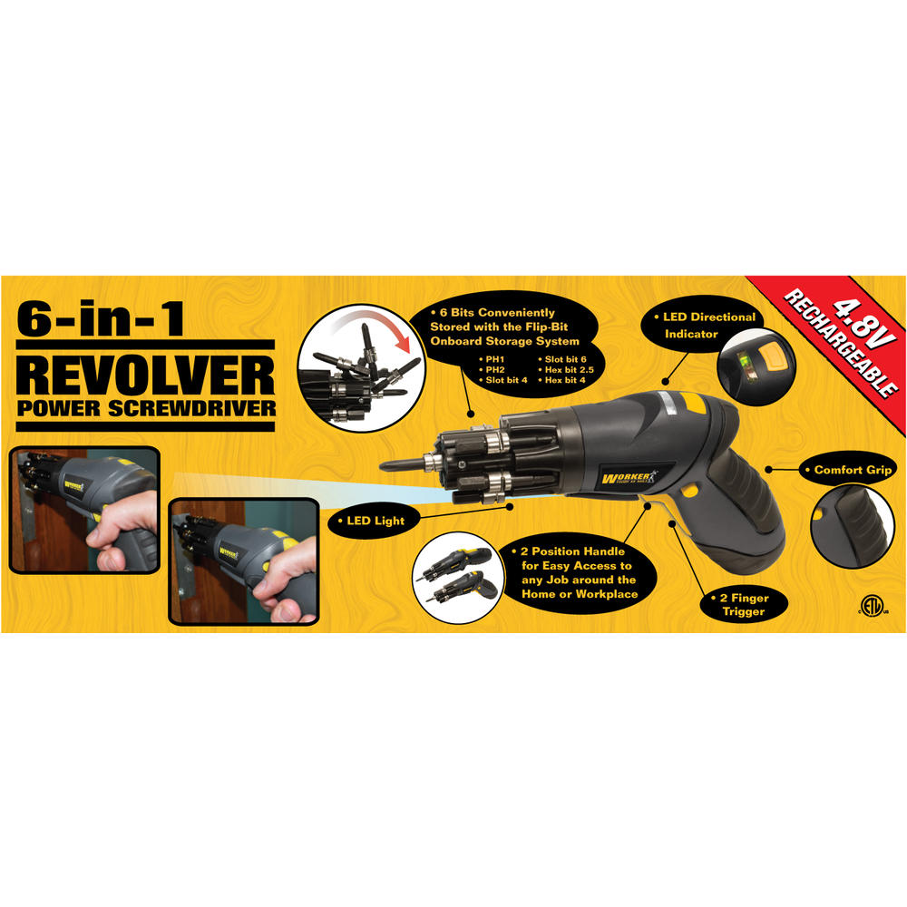 WORKER 4.8 Volt Nicad Rechargeable Revolver Cordless Screwdriver Kit 6274