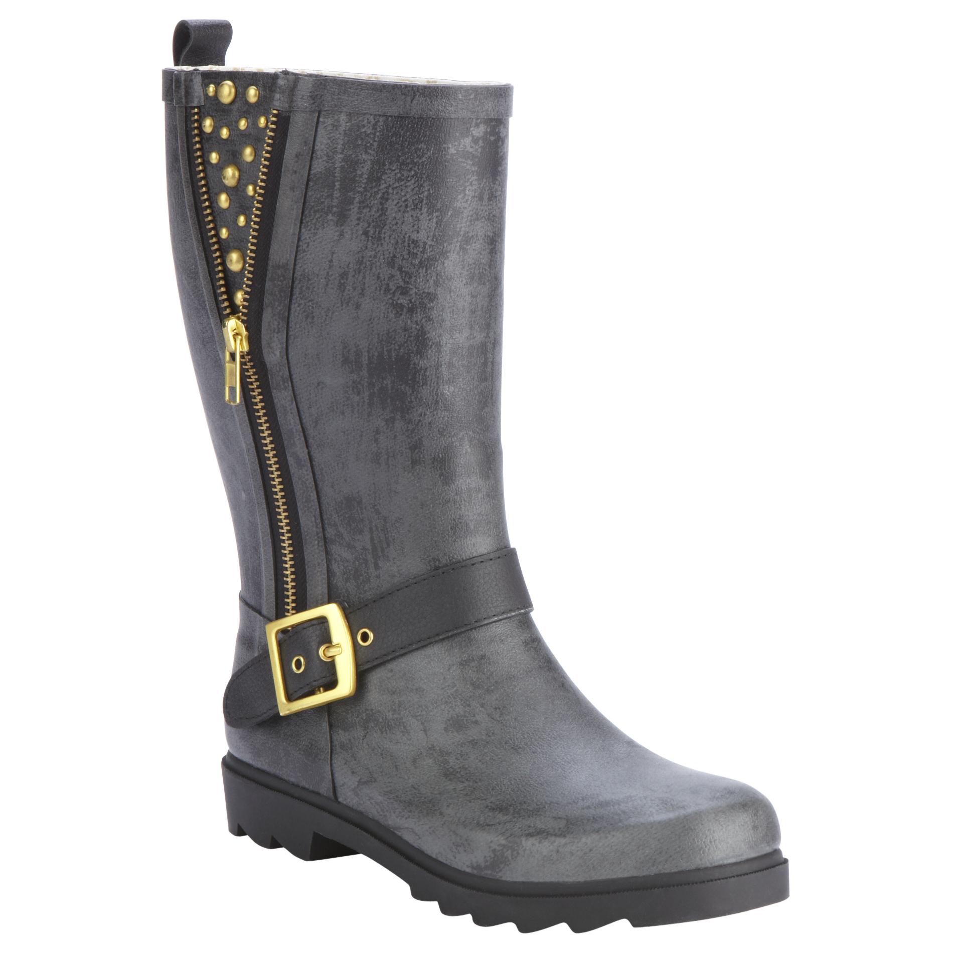 Chooka Women's Rain Boot Zip Stud - Black
