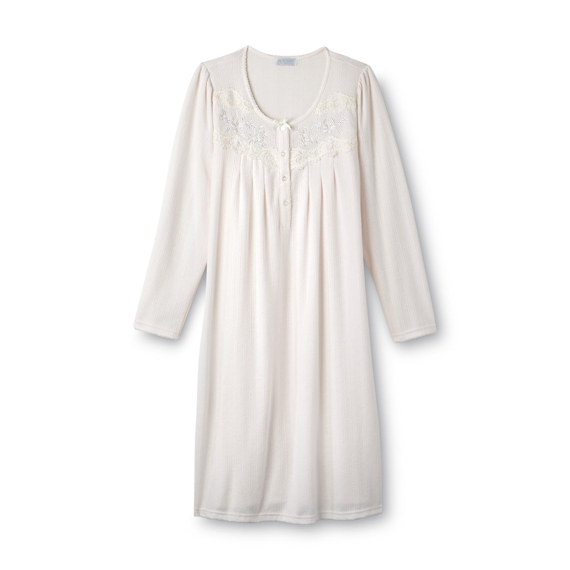 Heavenly Bodies by Miss Elaine Women's Long Sleeve Nightgown - Button Front