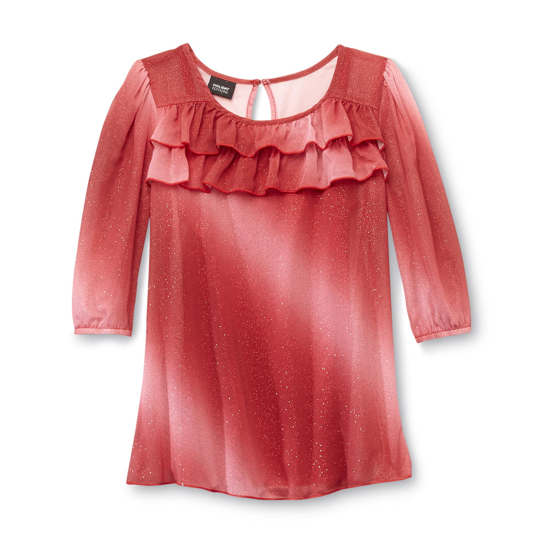 Holiday Editions Girl's Ombre Blouse - Glitter