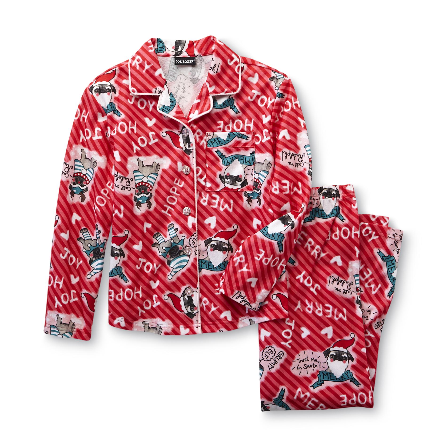 Joe Boxer Girl's Flannel Pajamas - Christmas Pug