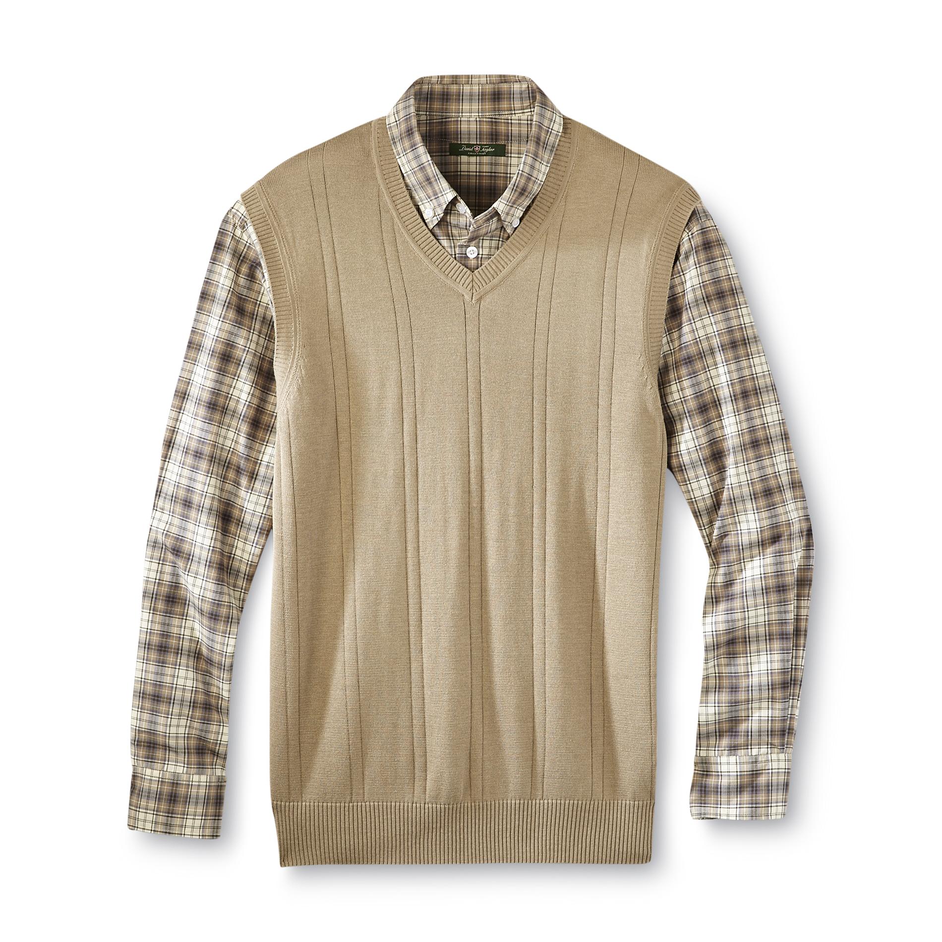 David Taylor Collection Men's Layered Look Sweater Vest & Dress Shirt