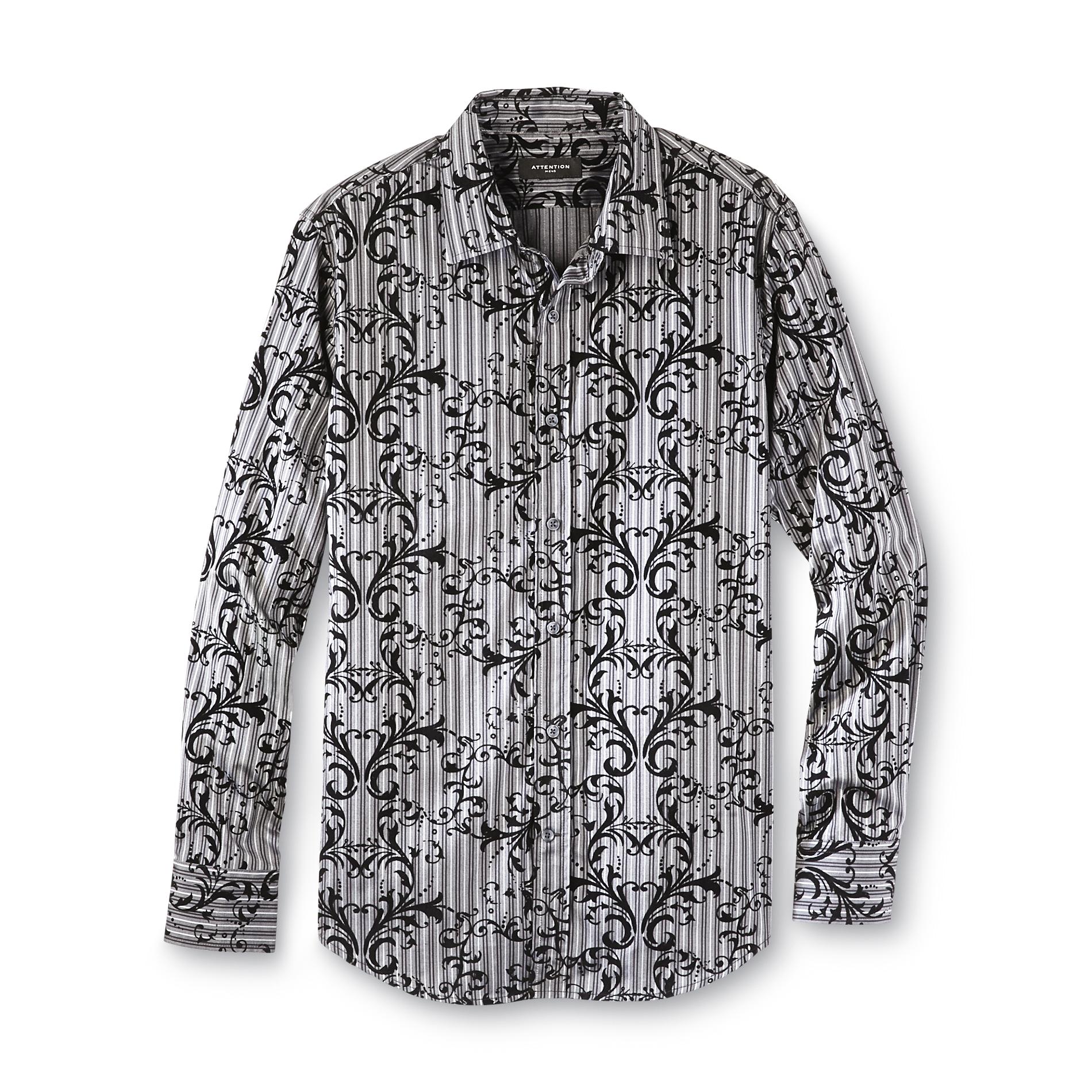 Attention Men's Embroidered Woven Shirt - Striped