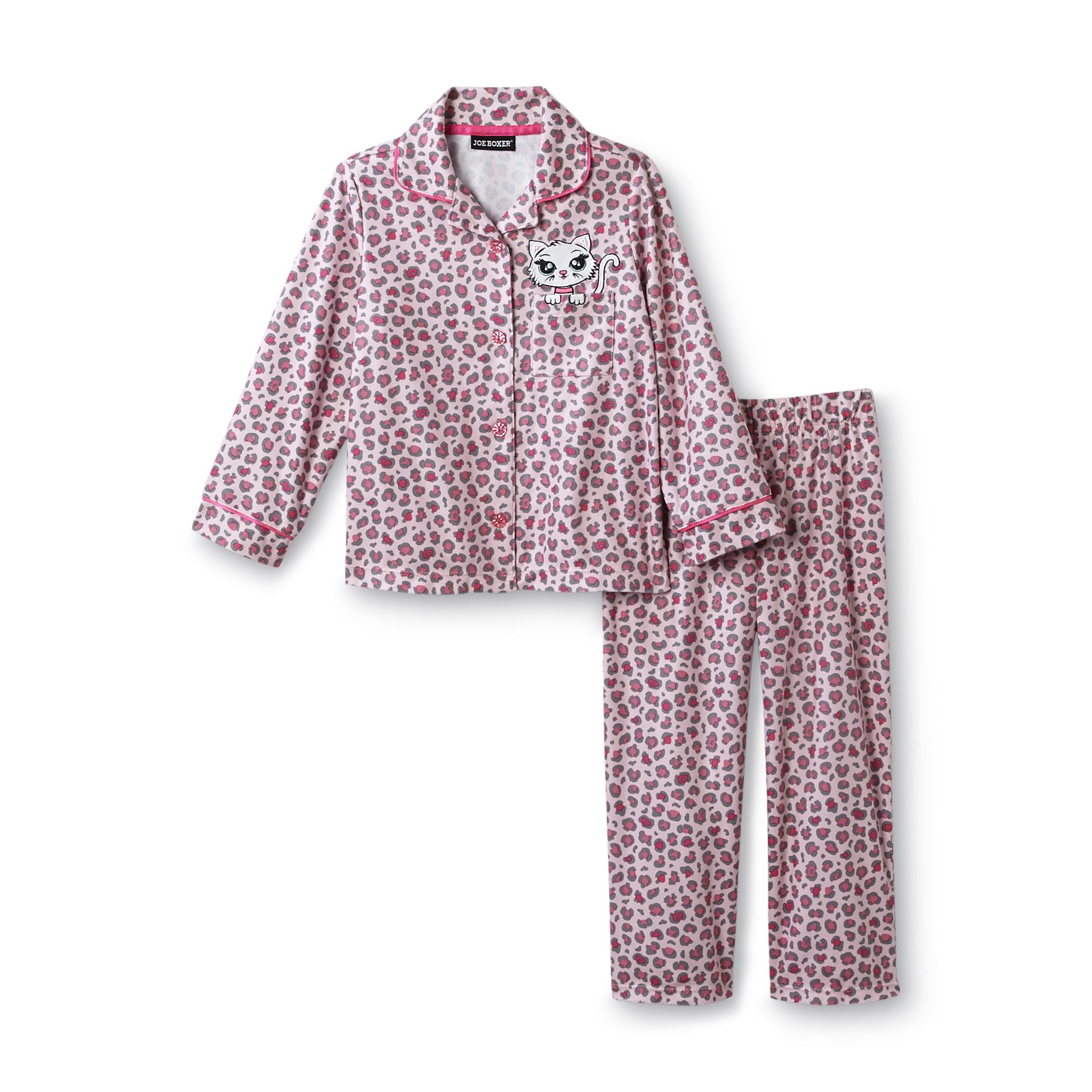 Joe Boxer Toddler Girl's Flannel Pajamas - Leopard Print